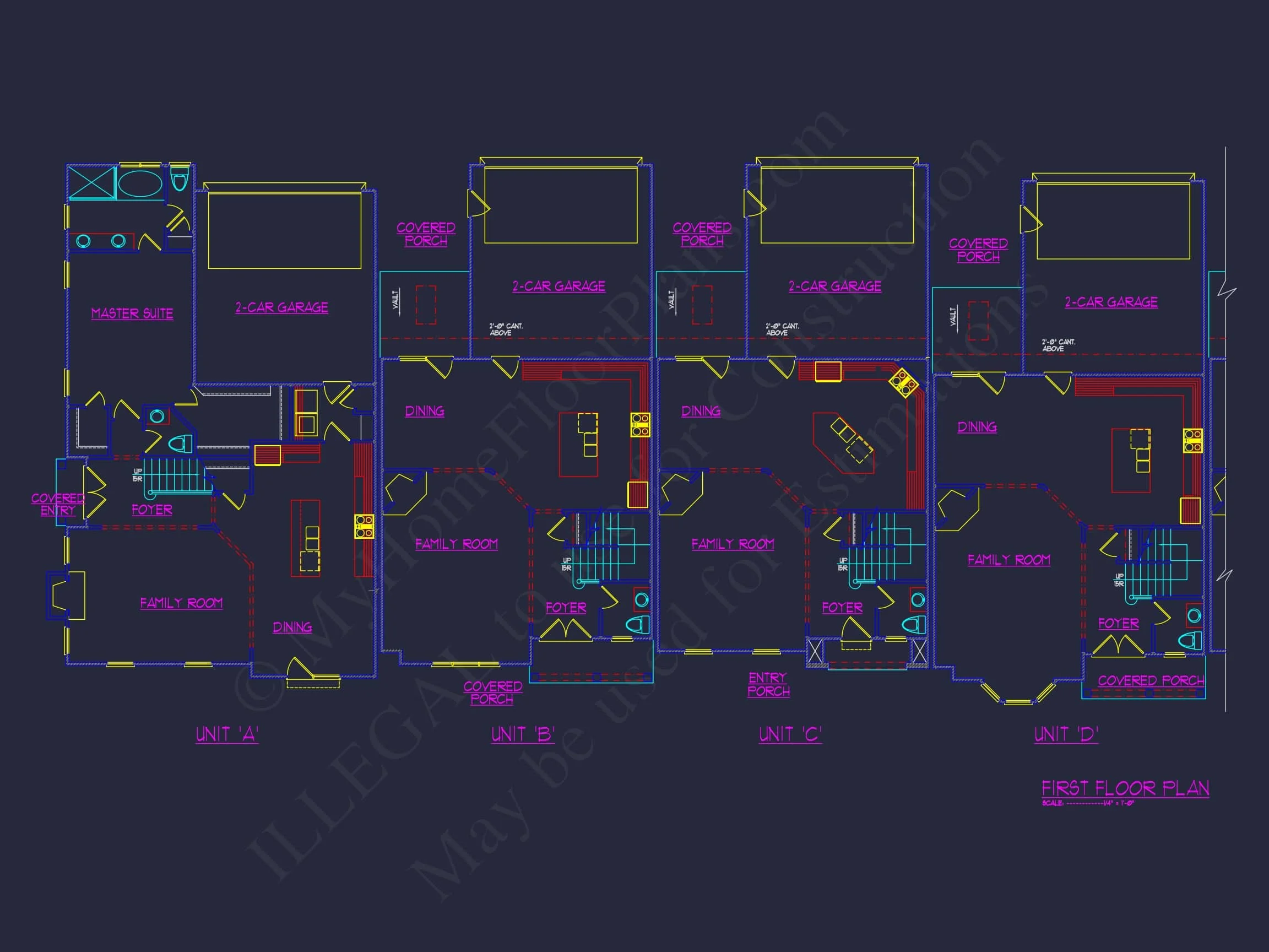 13-1295 7-UNIT APARTMENT PLAN - 7-Unit Townhouse Floor Plan | Architectural CAD Designs 6 7-Unit Townhome Floor Plan with Vaulted Ceilings and CAD Designs