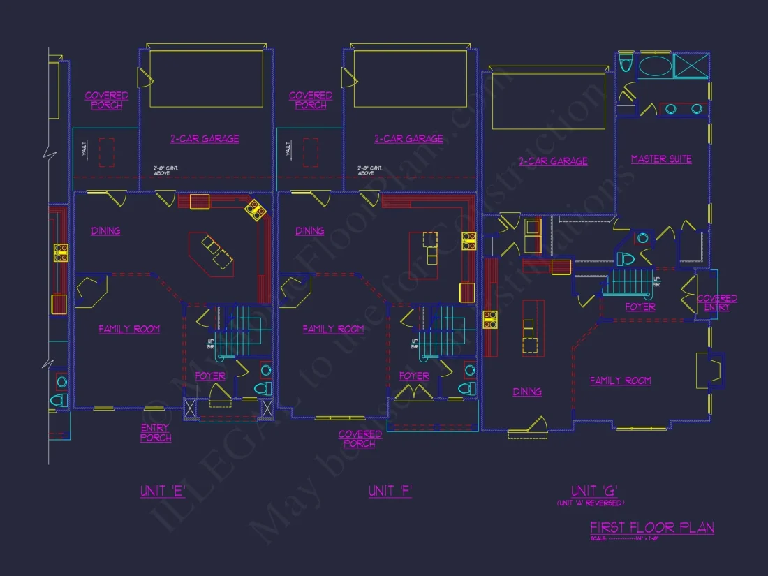 7-Unit Townhome Floor Plan with Vaulted Ceilings and CAD Designs