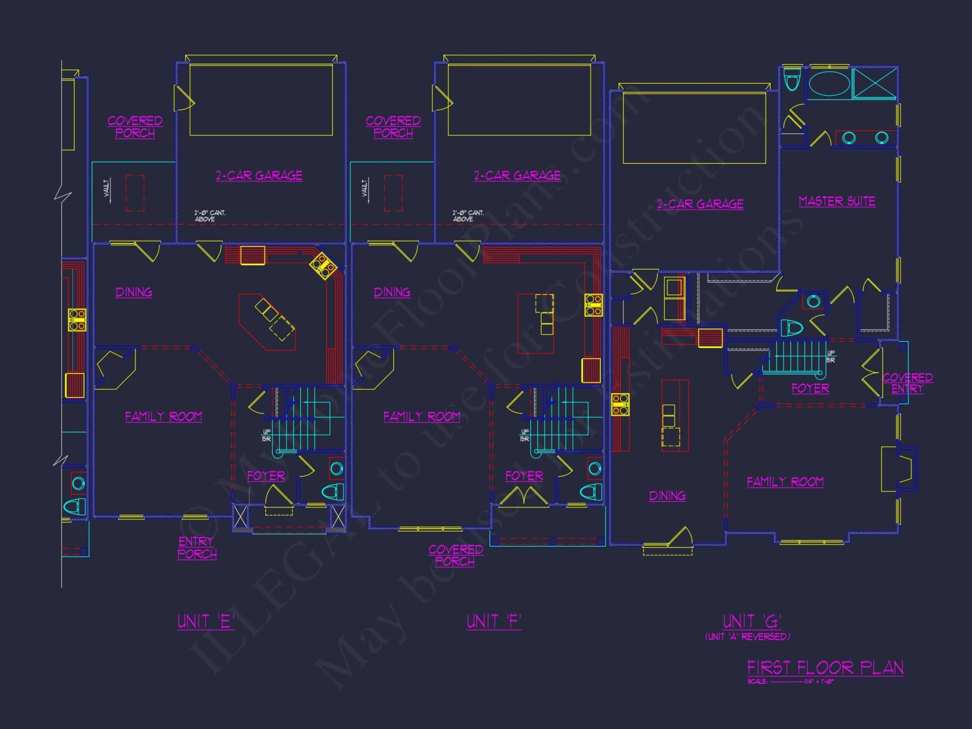 7-Unit Townhome Floor Plan with Vaulted Ceilings and CAD Designs