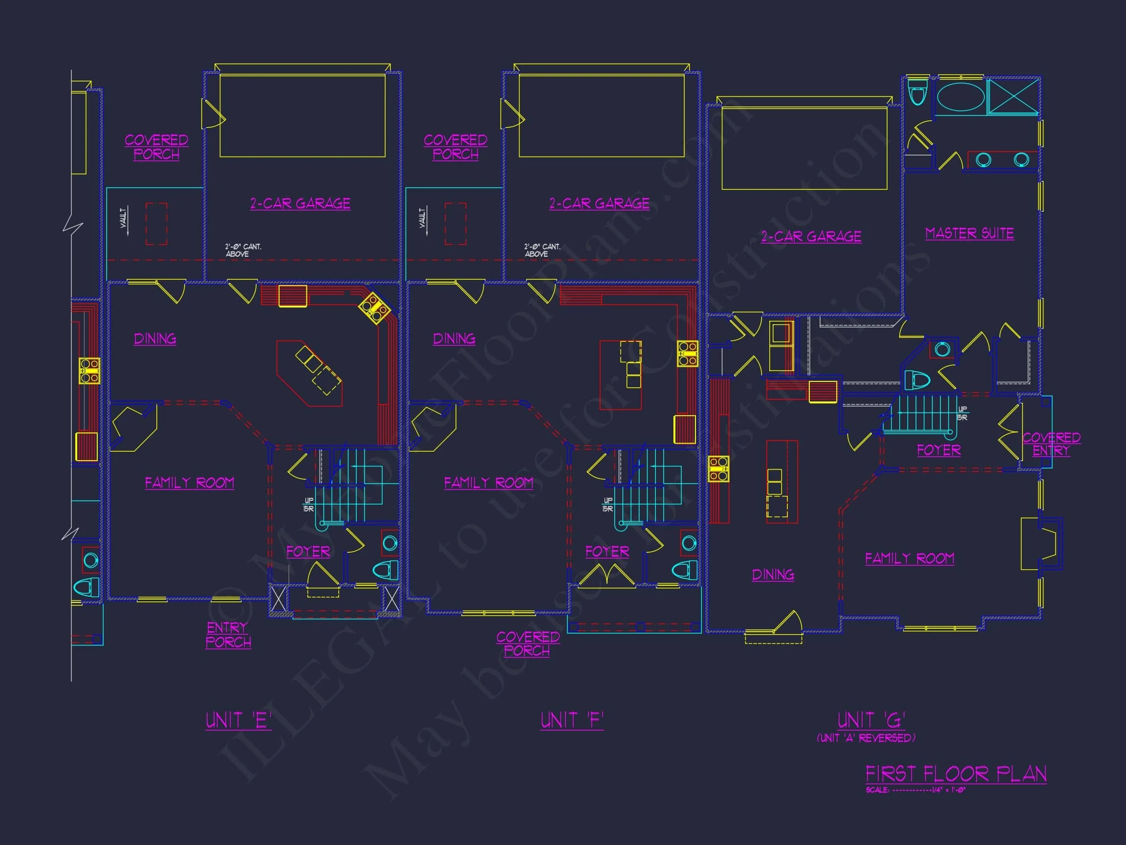 13-1295 7-UNIT APARTMENT PLAN - 7-Unit Townhouse Floor Plan | Architectural CAD Designs 7 7-Unit Townhome Floor Plan with Vaulted Ceilings and CAD Designs