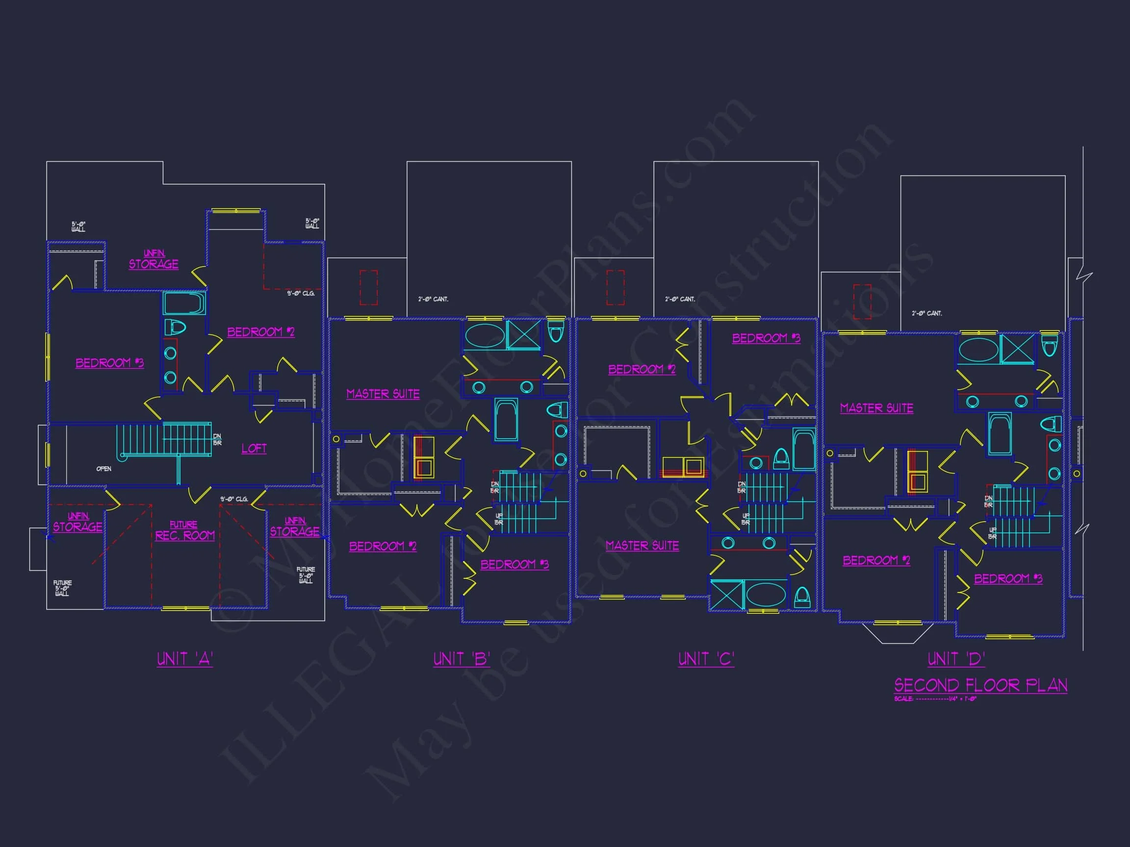 13-1295 7-UNIT APARTMENT PLAN - 7-Unit Townhouse Floor Plan | Architectural CAD Designs 8 7-Unit Townhome Floor Plan with Vaulted Ceilings and CAD Designs