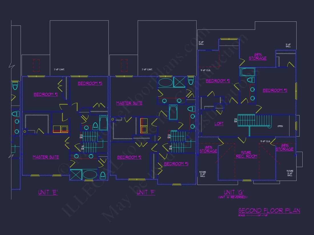 7-Unit Townhome Floor Plan with Vaulted Ceilings and CAD Designs