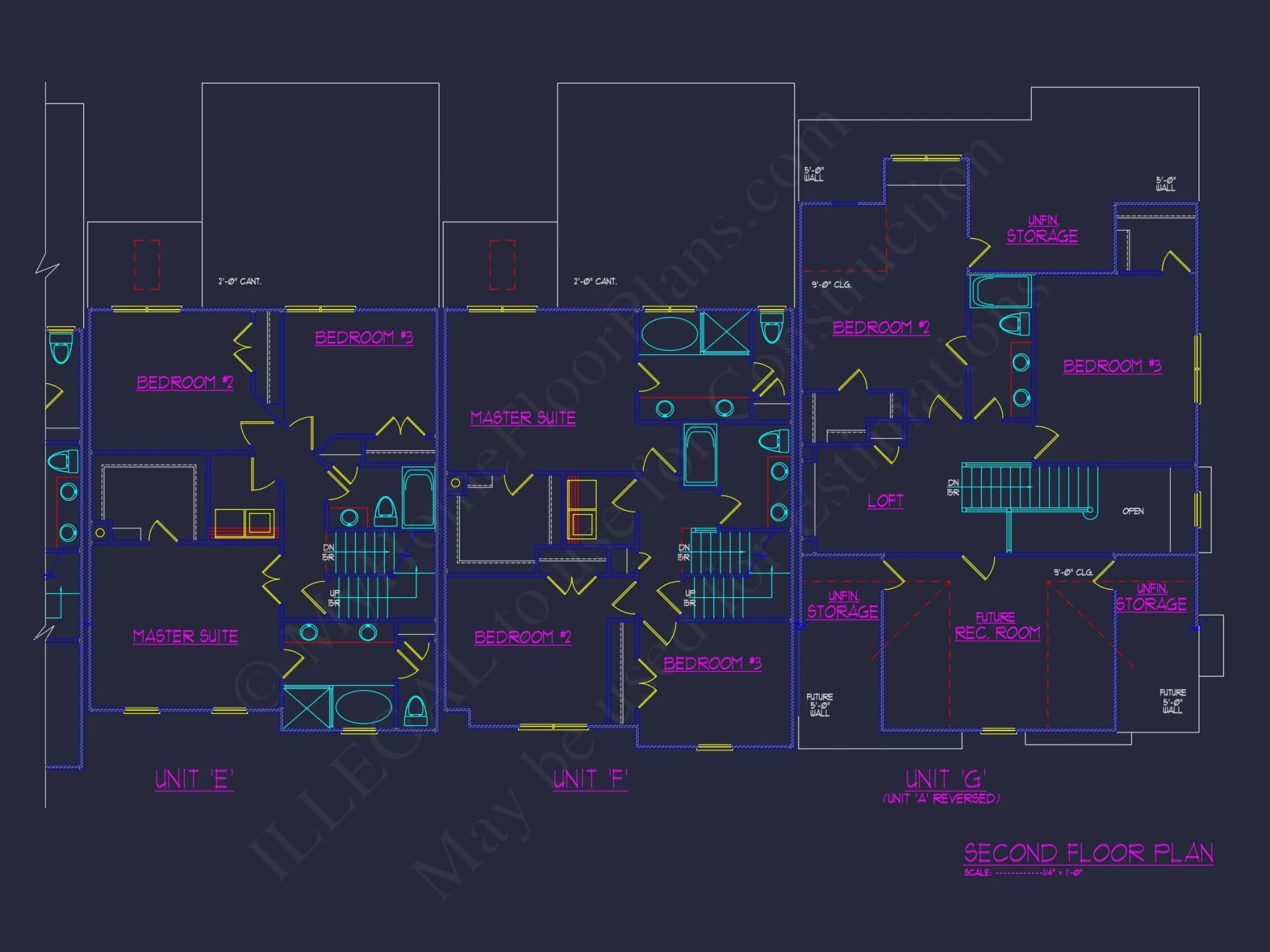 7-Unit Townhome Floor Plan with Vaulted Ceilings and CAD Designs