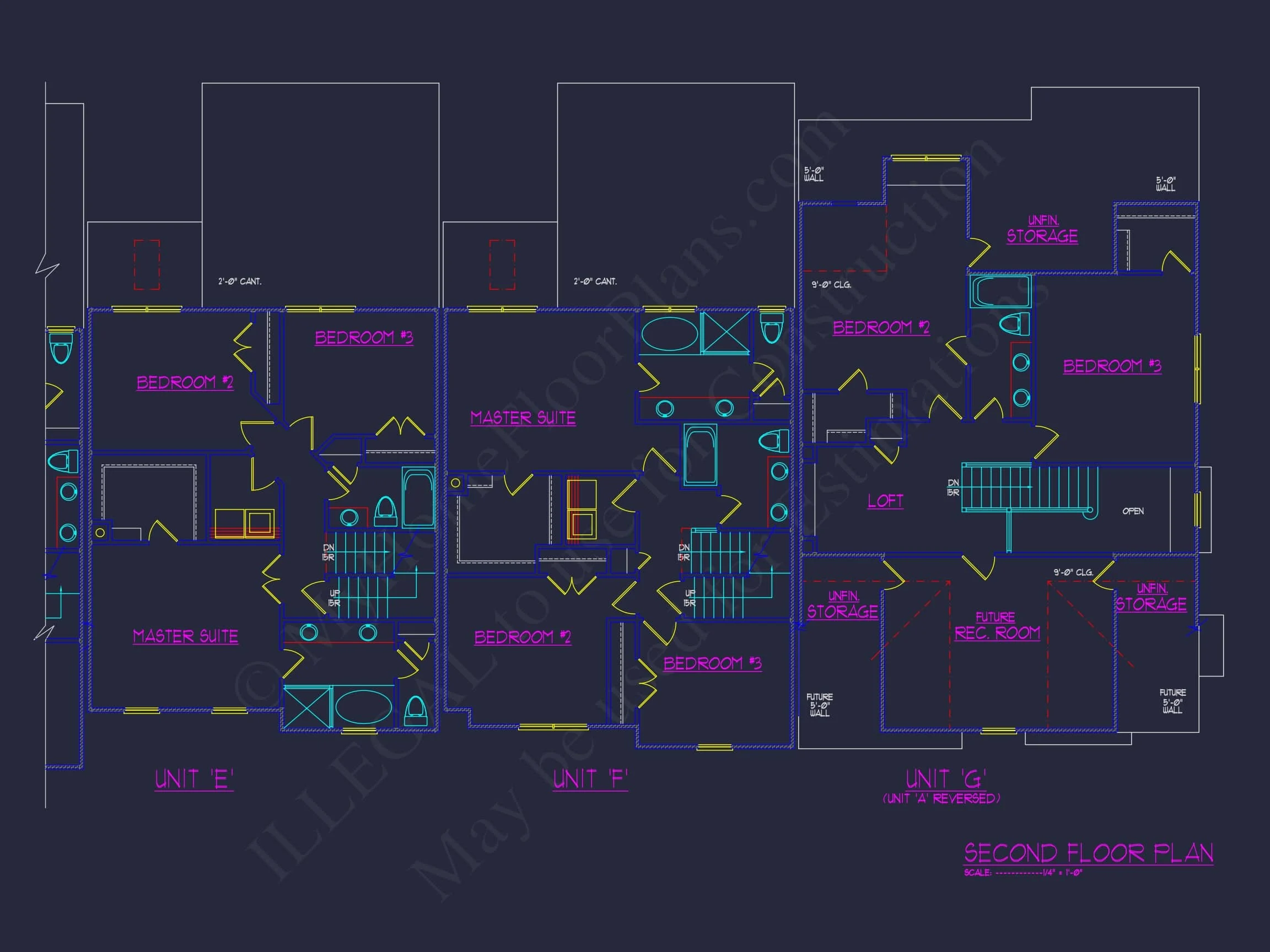 13-1295 7-UNIT APARTMENT PLAN - 7-Unit Townhouse Floor Plan | Architectural CAD Designs 9 7-Unit Townhome Floor Plan with Vaulted Ceilings and CAD Designs