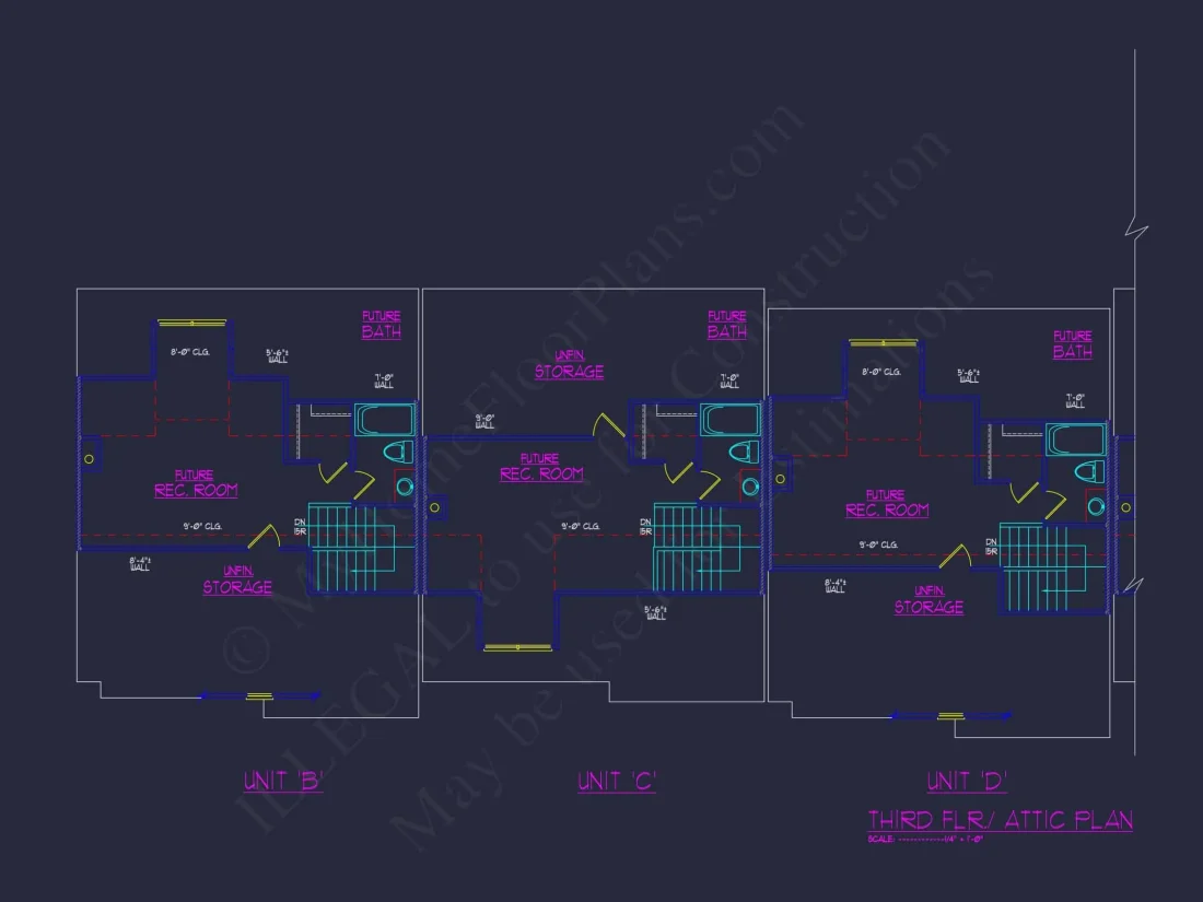 7-Unit Townhome Floor Plan with Vaulted Ceilings and CAD Designs