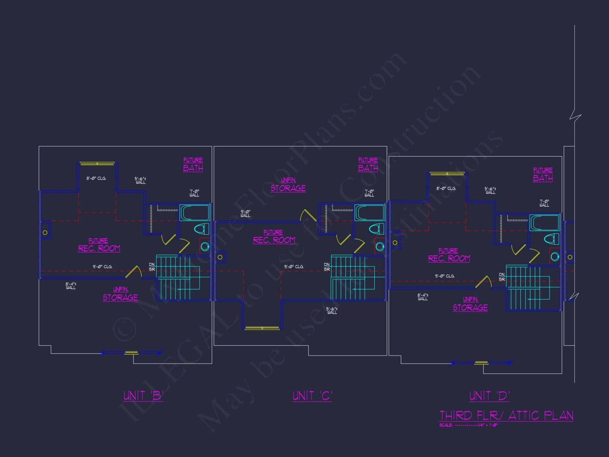 7-Unit Townhome Floor Plan with Vaulted Ceilings and CAD Designs