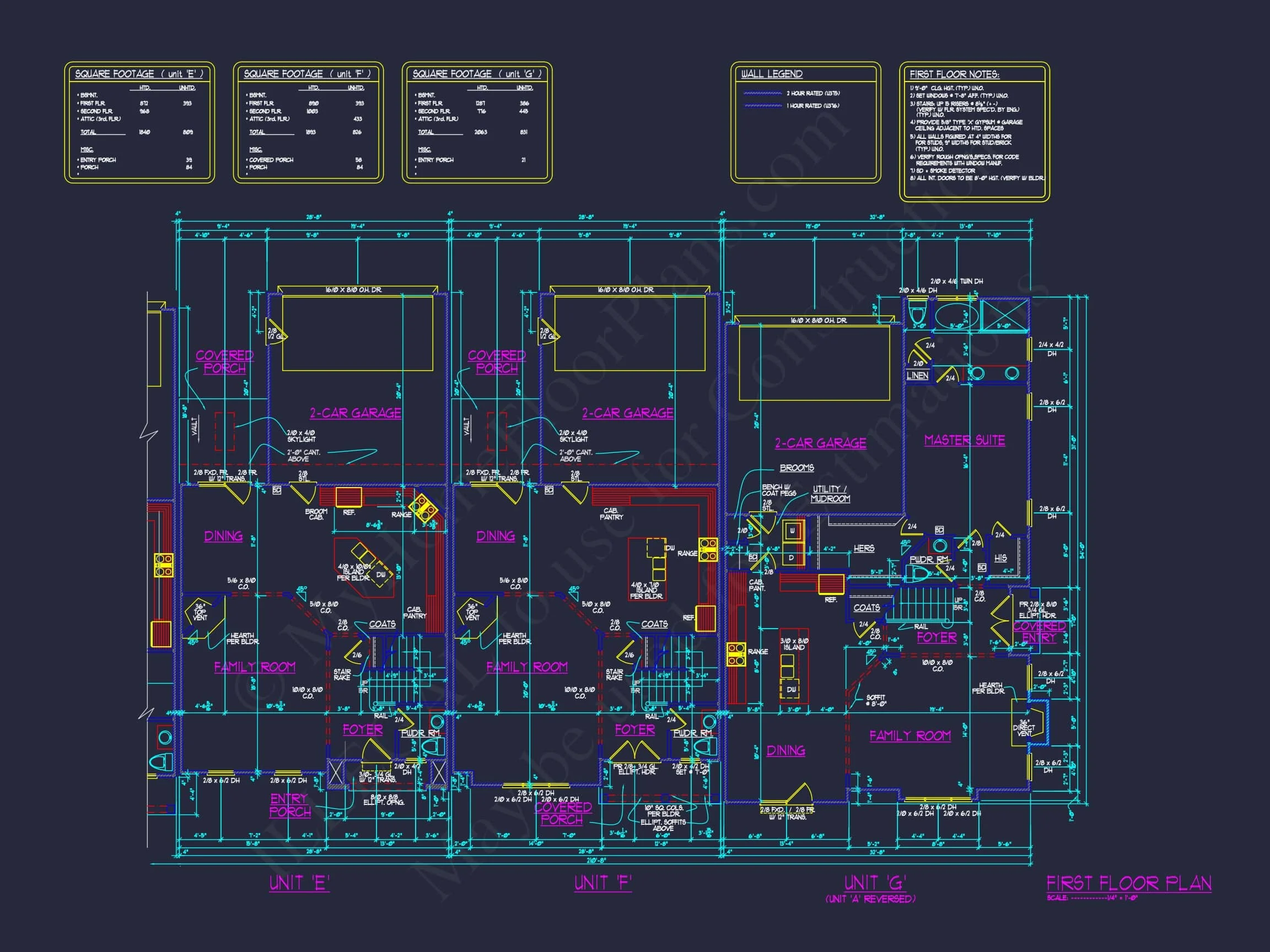 13-1295 7-UNIT APARTMENT PLAN - 7-Unit Townhouse Floor Plan | Architectural CAD Designs 18 7-Unit Townhome Floor Plan with Vaulted Ceilings and CAD Designs