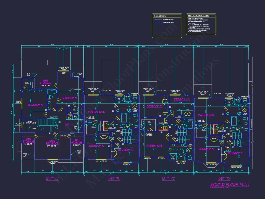 7-Unit Townhome Floor Plan with Vaulted Ceilings and CAD Designs