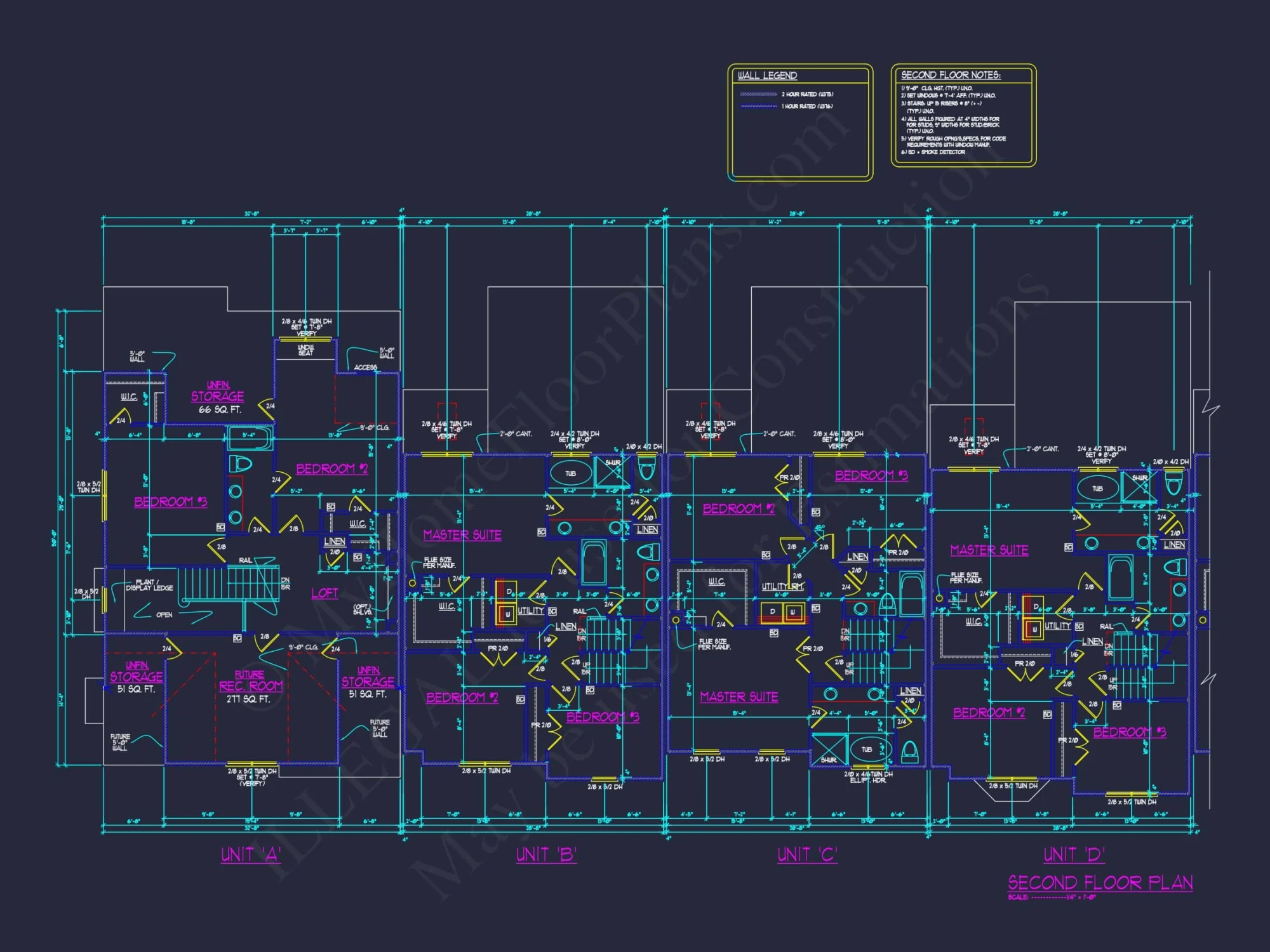 7-Unit Townhome Floor Plan with Vaulted Ceilings and CAD Designs