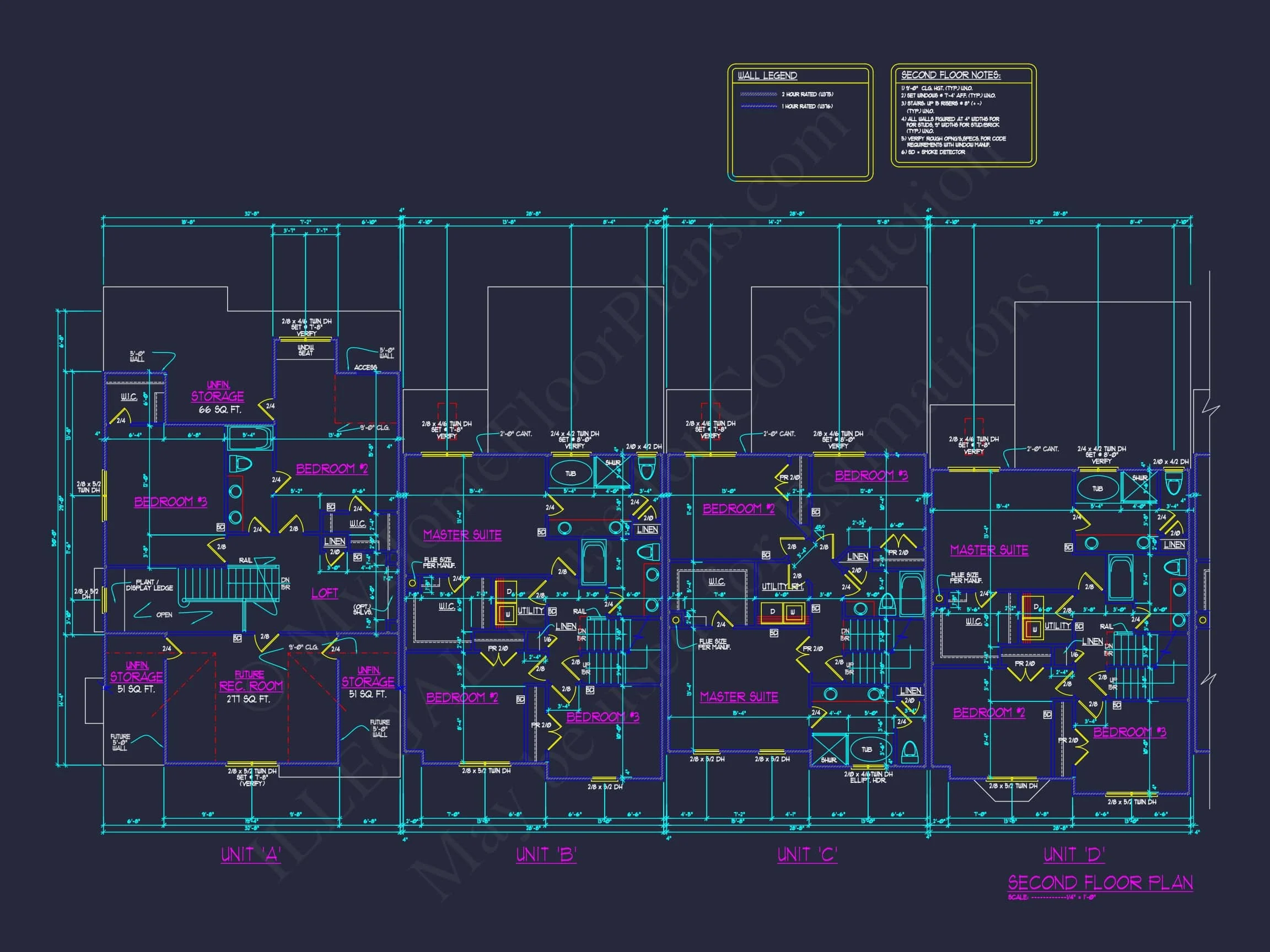 13-1295 7-UNIT APARTMENT PLAN - 7-Unit Townhouse Floor Plan | Architectural CAD Designs 19 7-Unit Townhome Floor Plan with Vaulted Ceilings and CAD Designs