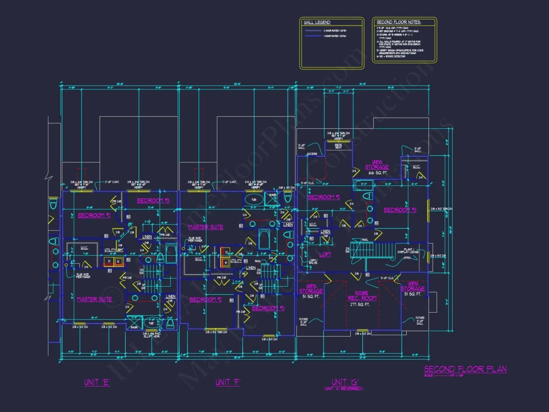7-Unit Townhome Floor Plan with Vaulted Ceilings and CAD Designs