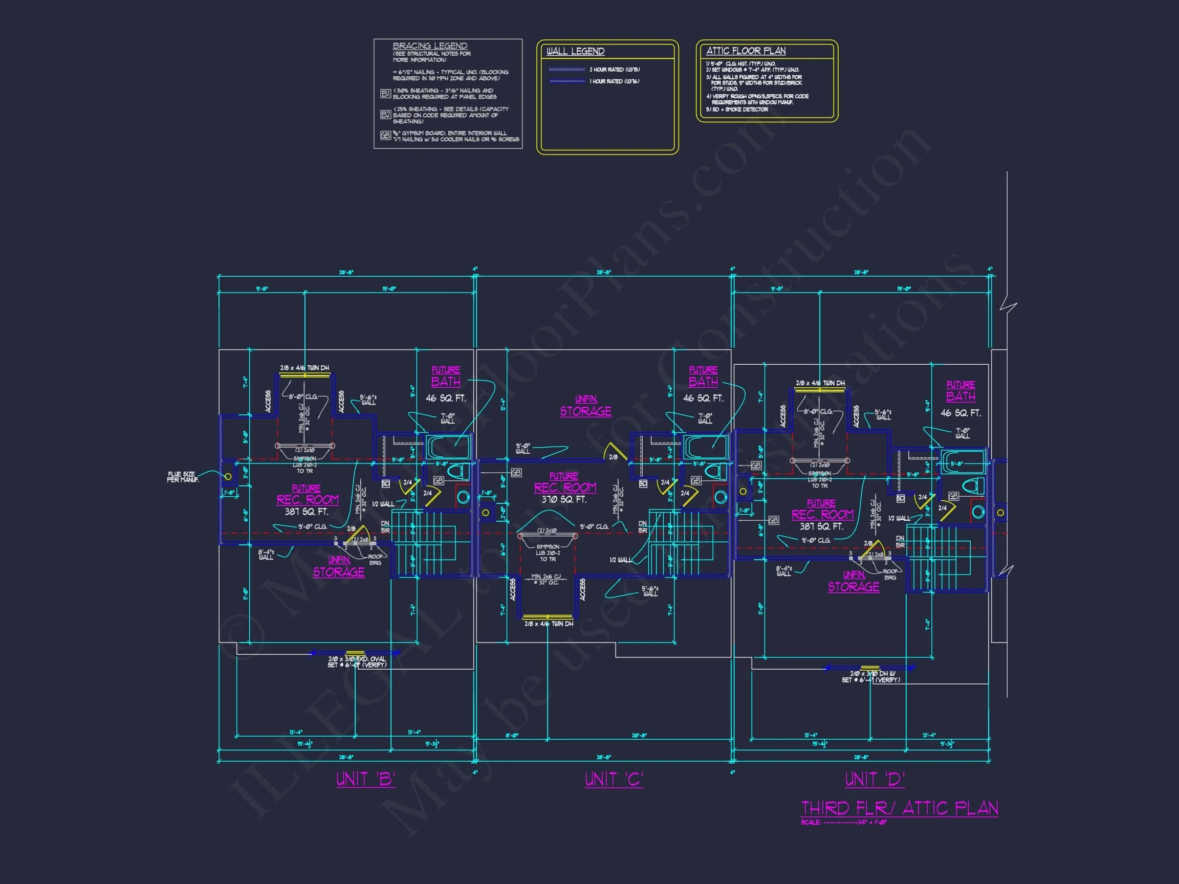 13-1295 7-UNIT APARTMENT PLAN - 7-Unit Townhouse Floor Plan | Architectural CAD Designs 21 7-Unit Townhome Floor Plan with Vaulted Ceilings and CAD Designs