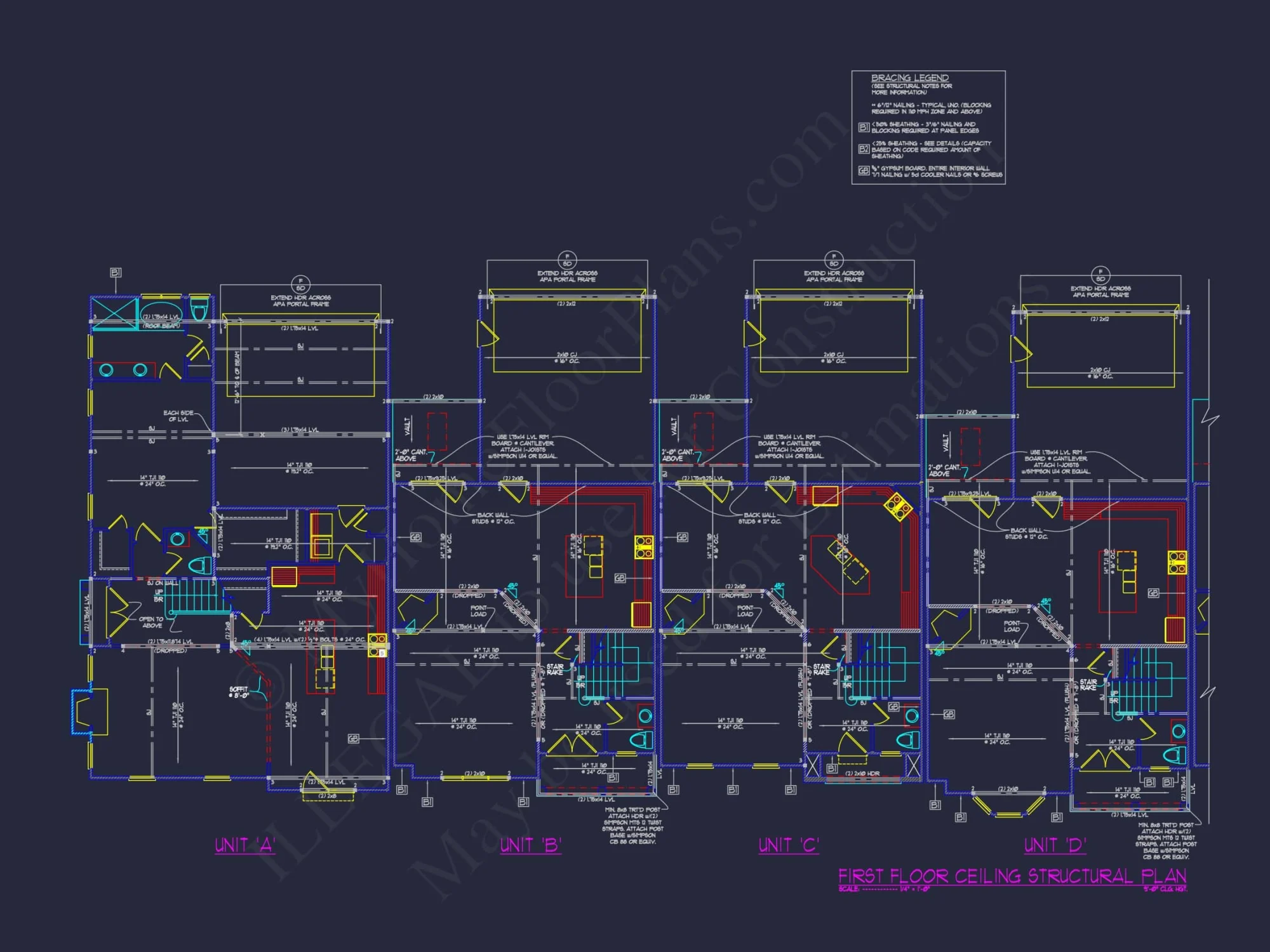 7-Unit Townhome Floor Plan with Vaulted Ceilings and CAD Designs