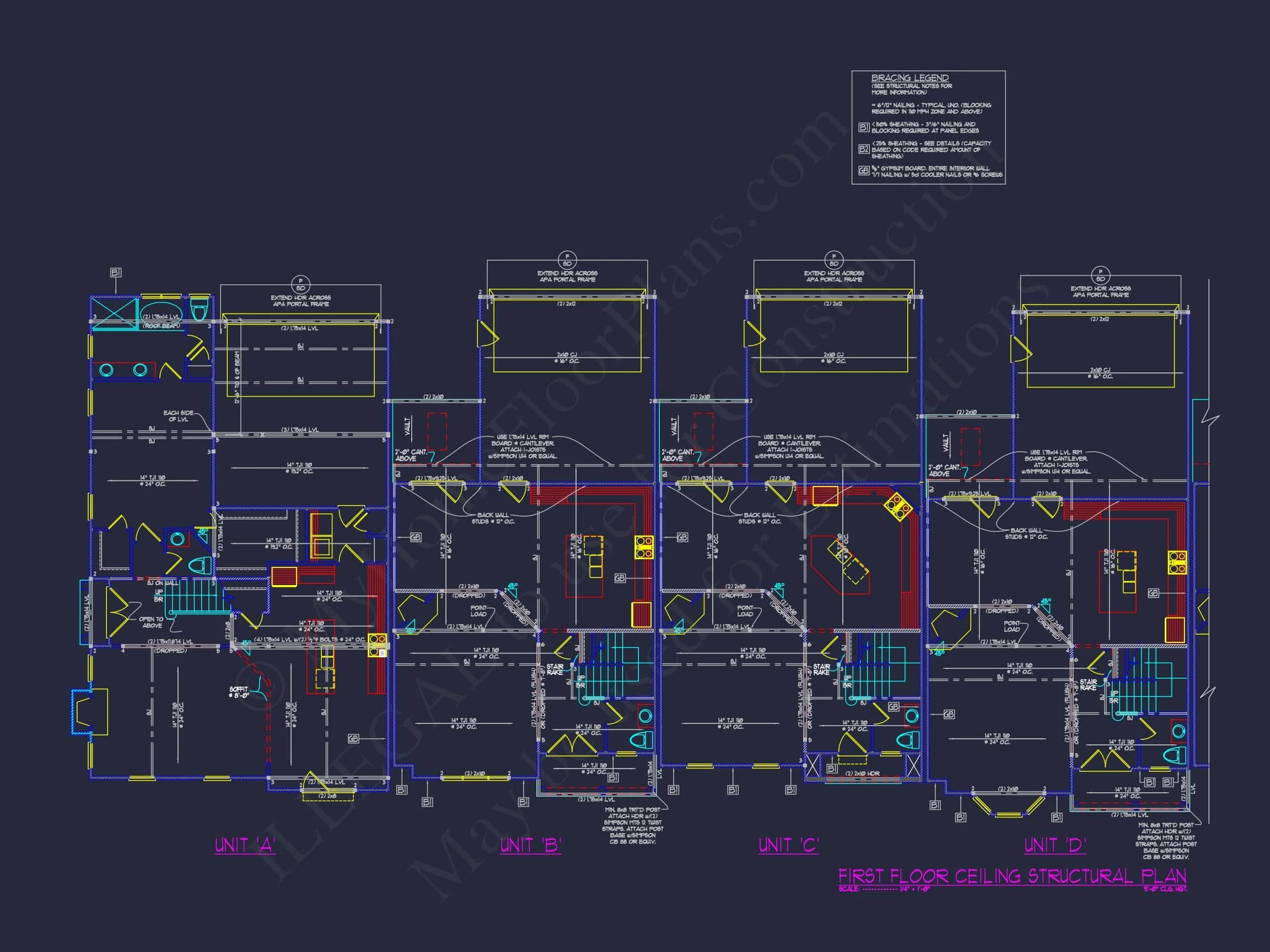 13-1295 7-UNIT APARTMENT PLAN - 7-Unit Townhouse Floor Plan | Architectural CAD Designs 23 7-Unit Townhome Floor Plan with Vaulted Ceilings and CAD Designs