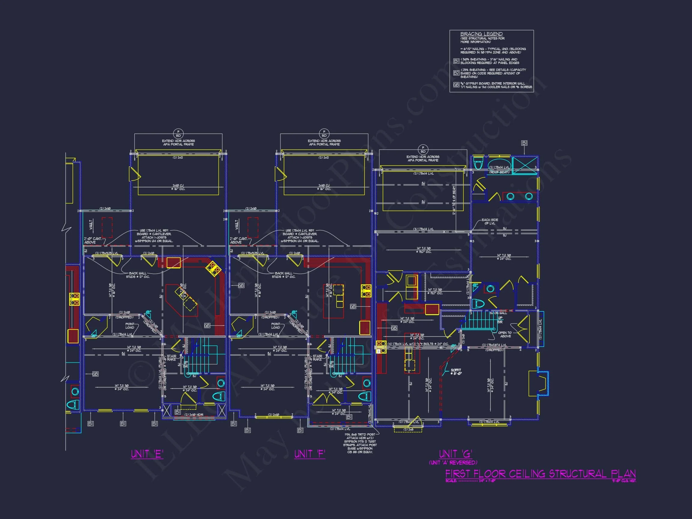 13-1295 7-UNIT APARTMENT PLAN - 7-Unit Townhouse Floor Plan | Architectural CAD Designs 24 7-Unit Townhome Floor Plan with Vaulted Ceilings and CAD Designs