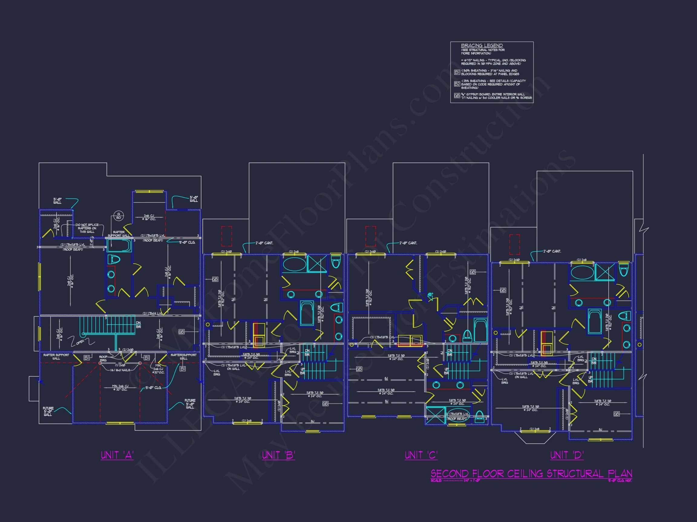 13-1295 7-UNIT APARTMENT PLAN - 7-Unit Townhouse Floor Plan | Architectural CAD Designs 25 7-Unit Townhome Floor Plan with Vaulted Ceilings and CAD Designs