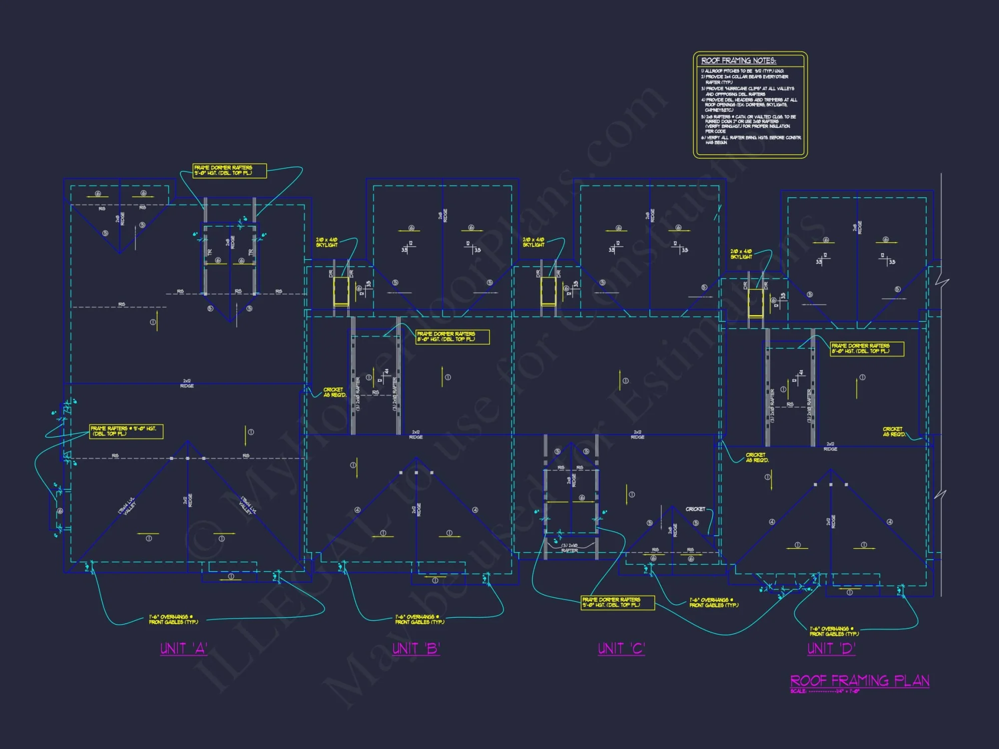 7-Unit Townhome Floor Plan with Vaulted Ceilings and CAD Designs