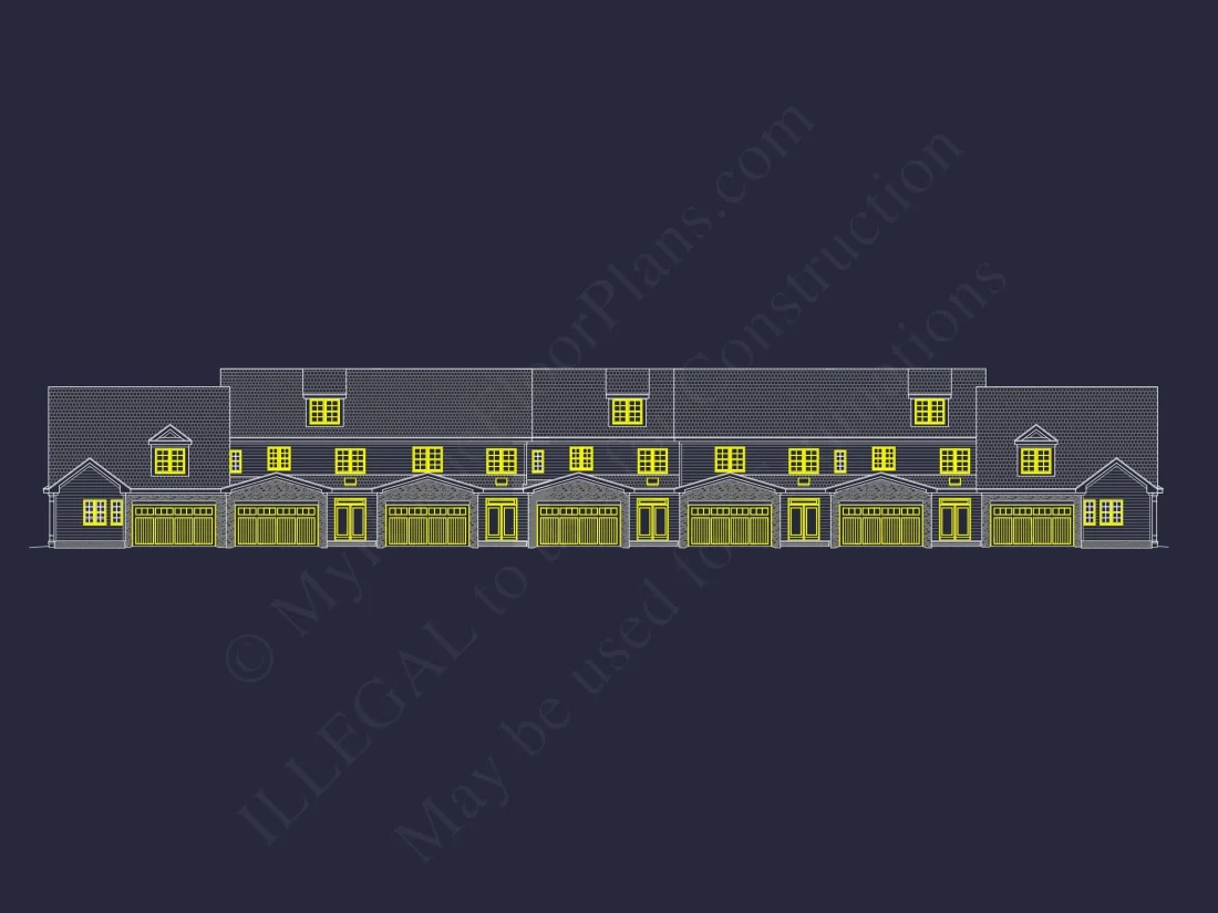 7-Unit Townhome Floor Plan with Vaulted Ceilings and CAD Designs