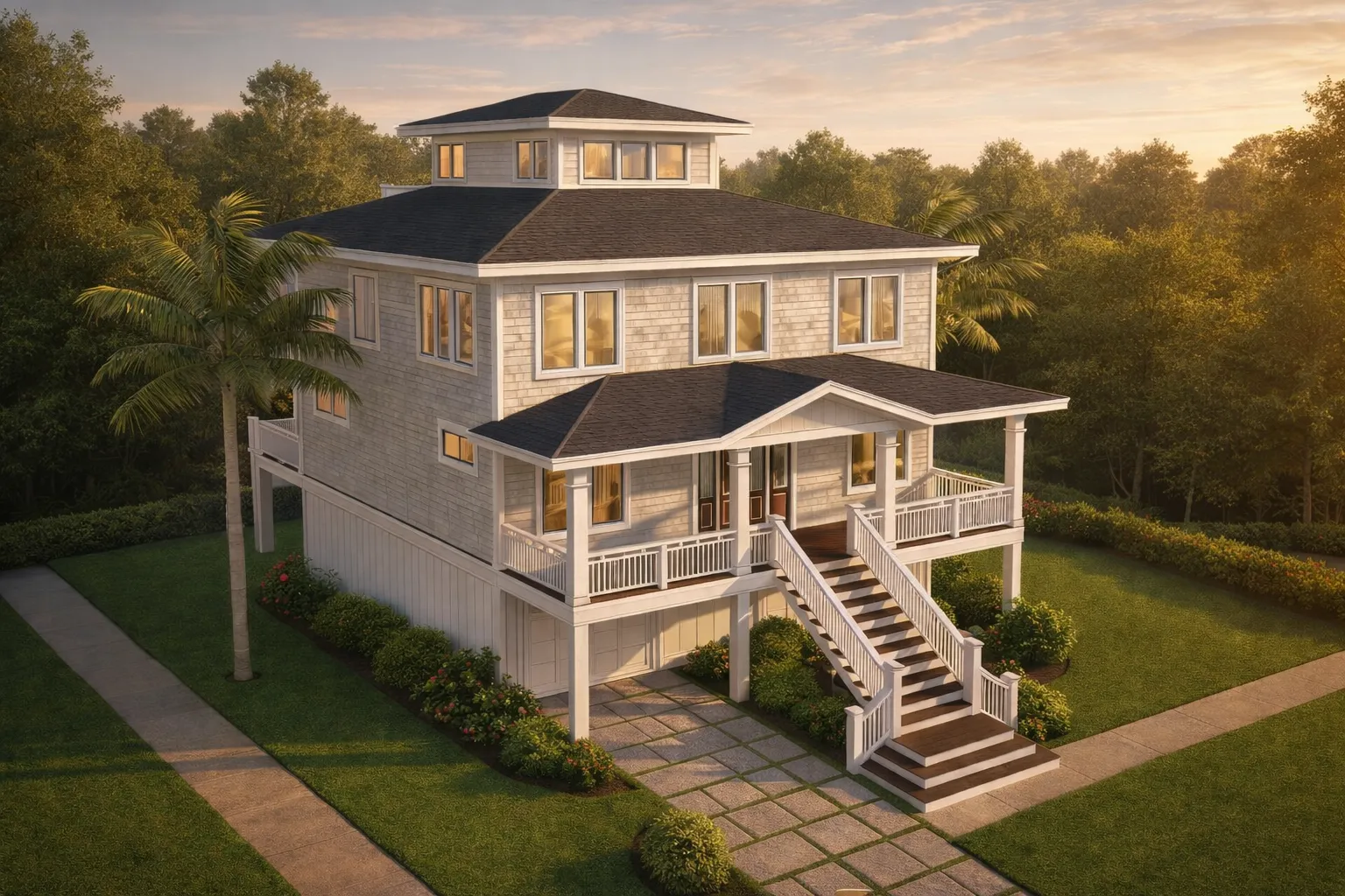 Charming 3-Story Home Plan with Coastal Architecture and CAD Design