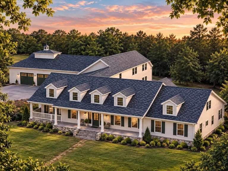 Victorian House Plans 2 Front elevation of a Colonial Cape Cod style home featuring symmetrical windows, dormer rooflines, lap siding exterior, and a welcoming covered front porch