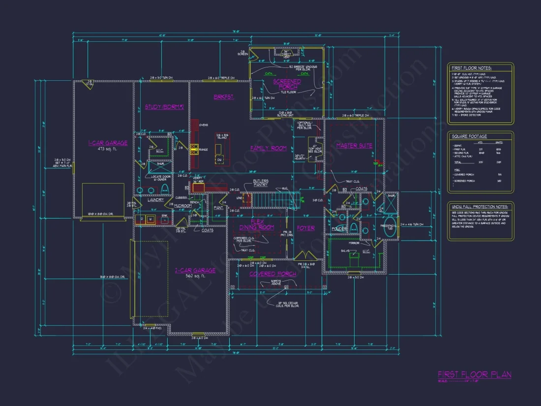 Traditional Home Plan with Open Floor Layout, 4 Bedrooms & CAD Blueprints