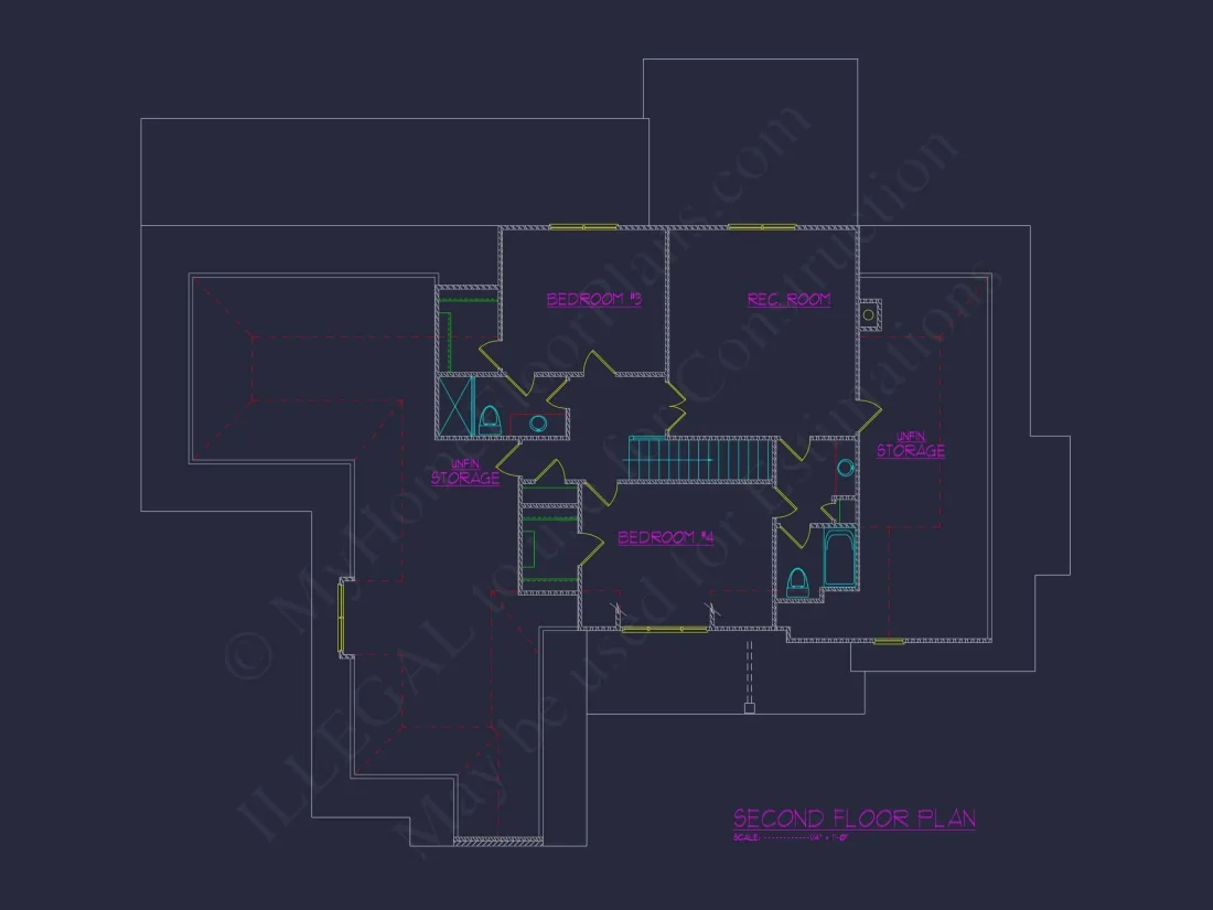 Traditional Home Plan with Open Floor Layout, 4 Bedrooms & CAD Blueprints
