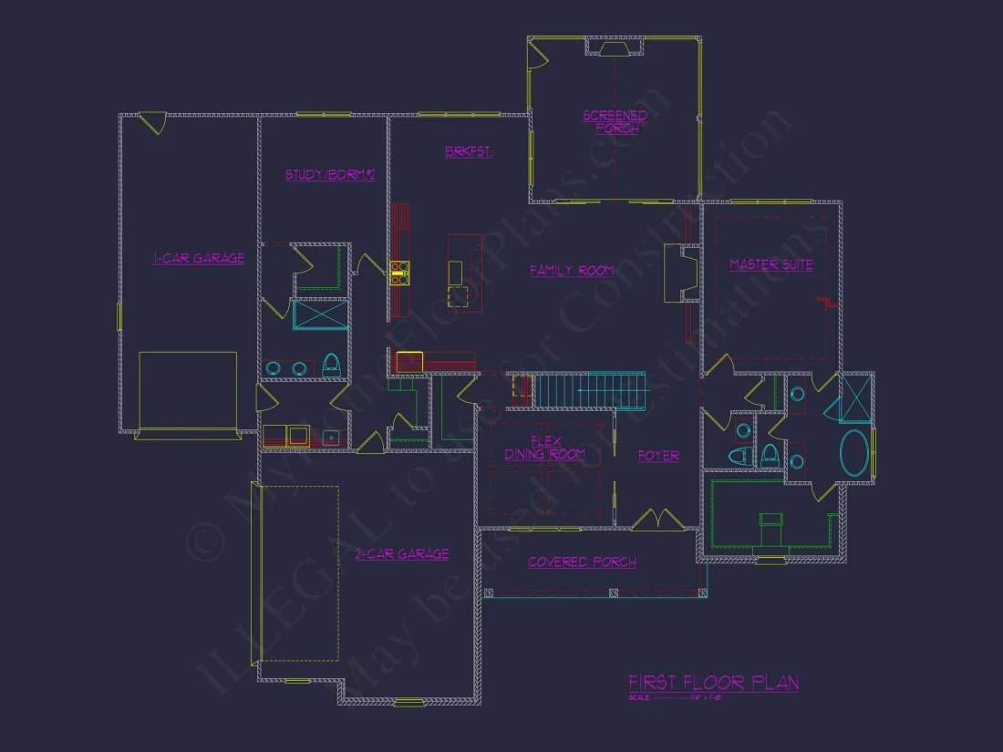Traditional Home Plan with Open Floor Layout, 4 Bedrooms & CAD Blueprints