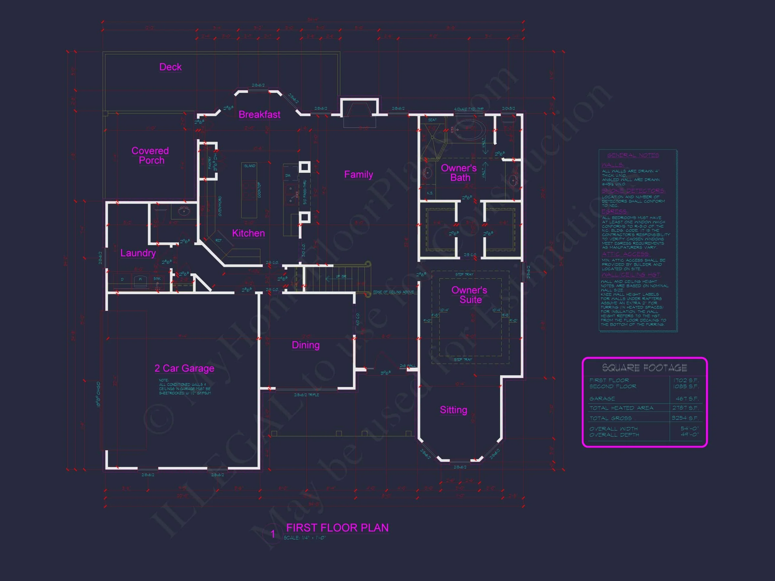 9-1102-07 HOUSE PLAN -Traditional Home Plan - 3-Bed, 2.5-Bath, 2,787 SF 5 54' x 44' Traditional House Plan with Brick Exterior & Bonus Spaces