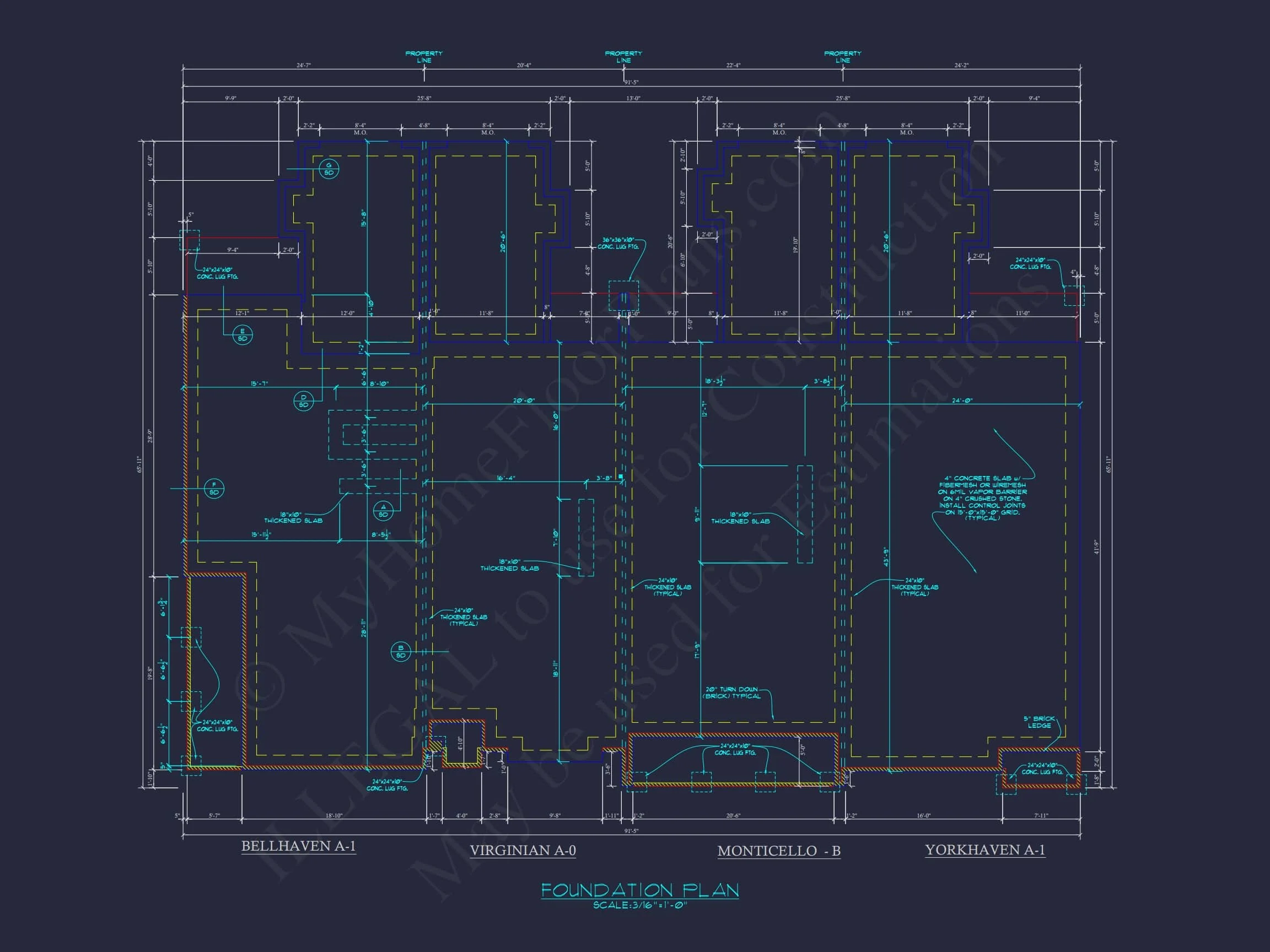 8-1395 BLDG 4 TOWNHOUSE PLAN -Traditional Ranch Home Plan - 3-Bed, 2-Bath, 2,050 SF 6 Colonial Revival Townhome: Detailed CAD Blueprint & Rear Garage