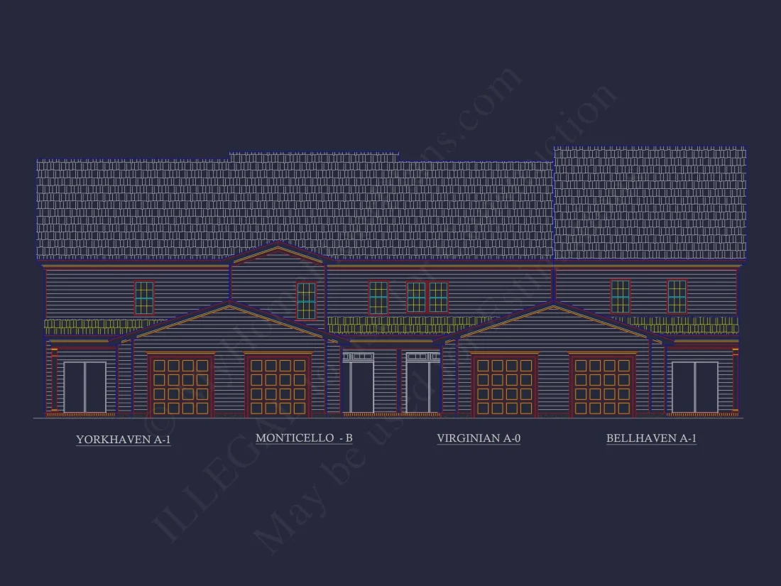 Colonial Revival Townhome: Detailed CAD Blueprint & Rear Garage