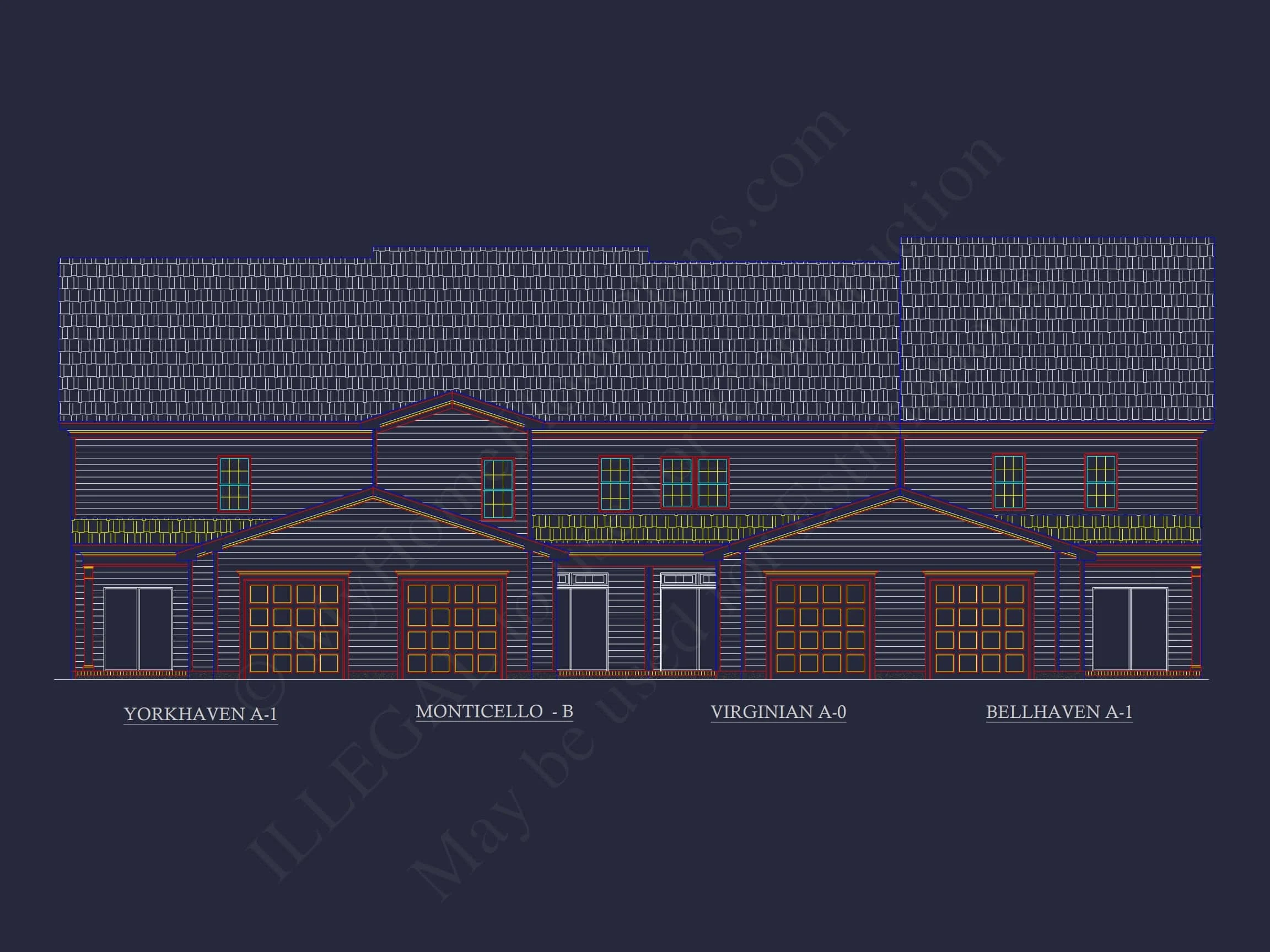 8-1395 BLDG 4 TOWNHOUSE PLAN -Traditional Ranch Home Plan - 3-Bed, 2-Bath, 2,050 SF 3 Colonial Revival Townhome: Detailed CAD Blueprint & Rear Garage
