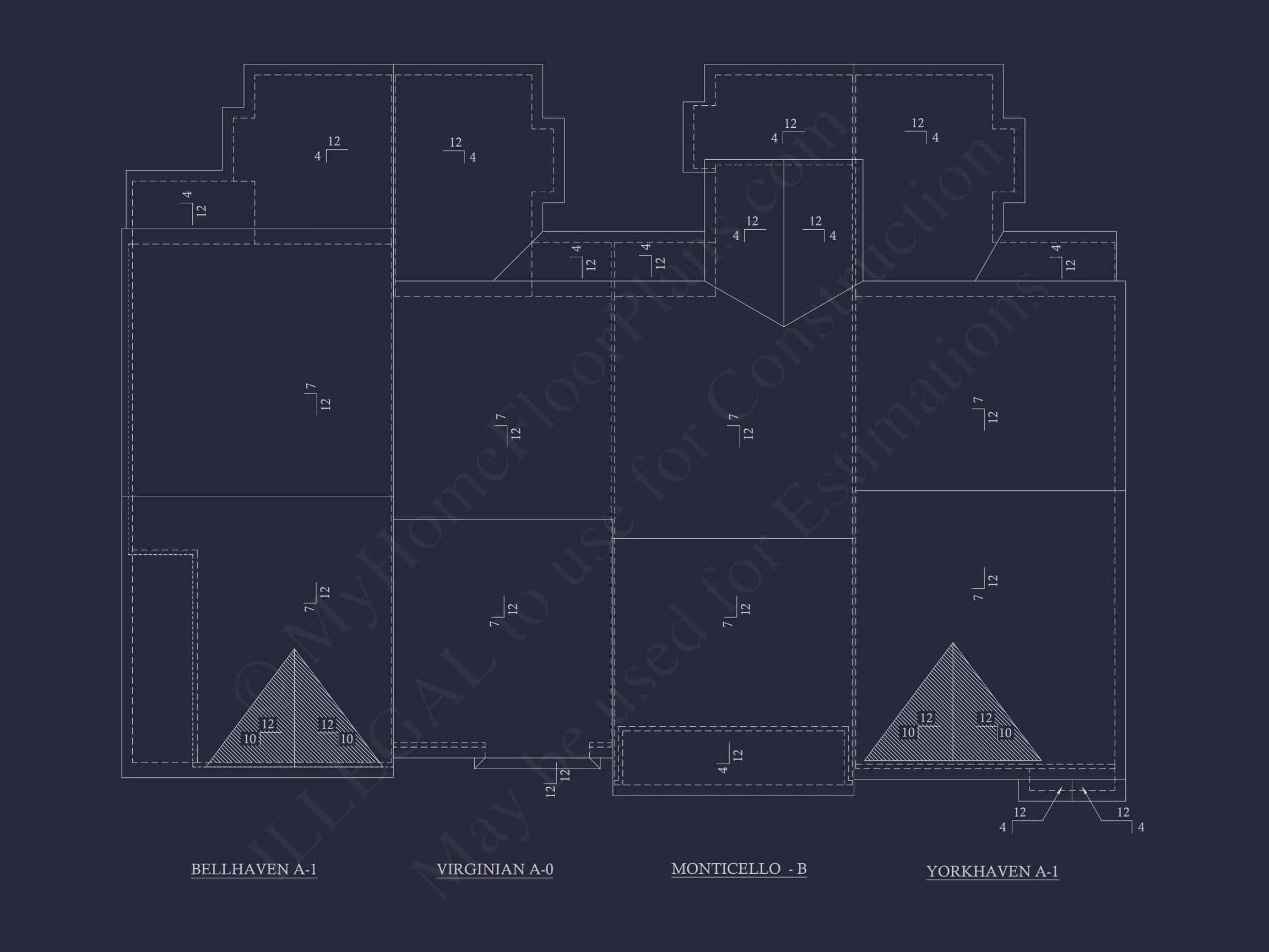 8-1395 BLDG 4 TOWNHOUSE PLAN -Traditional Ranch Home Plan - 3-Bed, 2-Bath, 2,050 SF 8 Colonial Revival Townhome: Detailed CAD Blueprint & Rear Garage