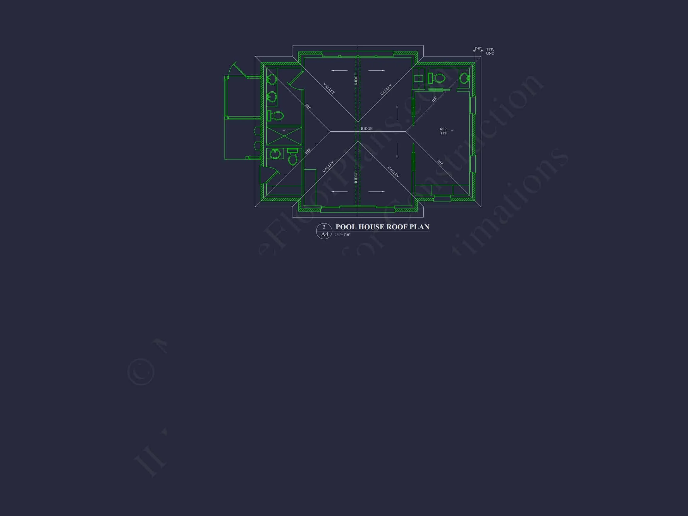 17-2059 ADU POOL HOUSE - Charming Pool House house Plan with CAD Blueprints and Designs 3 Charming Pool House Plan with Vaulted Ceilings & CAD Blueprints