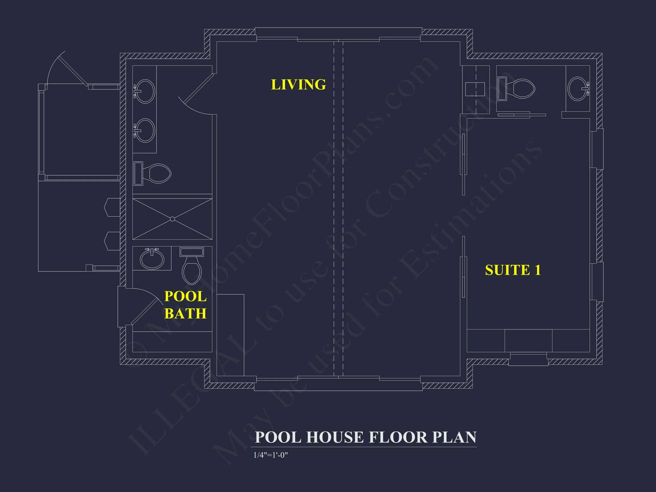 17-2059 ADU POOL HOUSE - Charming Pool House house Plan with CAD Blueprints and Designs 5 Charming Pool House Plan with Vaulted Ceilings & CAD Blueprints