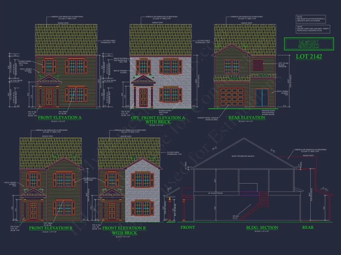 Traditional 7-Unit Townhome Floor Plan with Colonial Revival Design