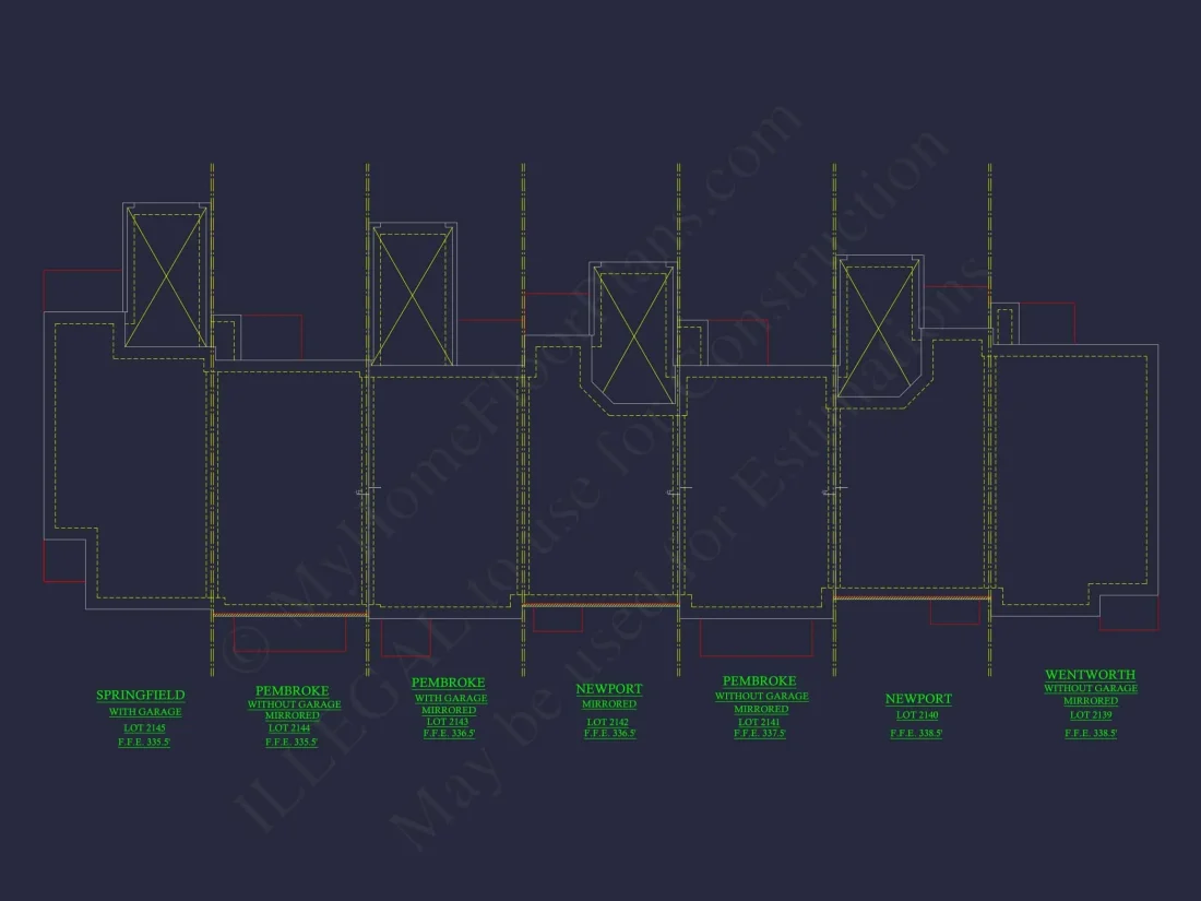 Traditional 7-Unit Townhome Floor Plan with Colonial Revival Design