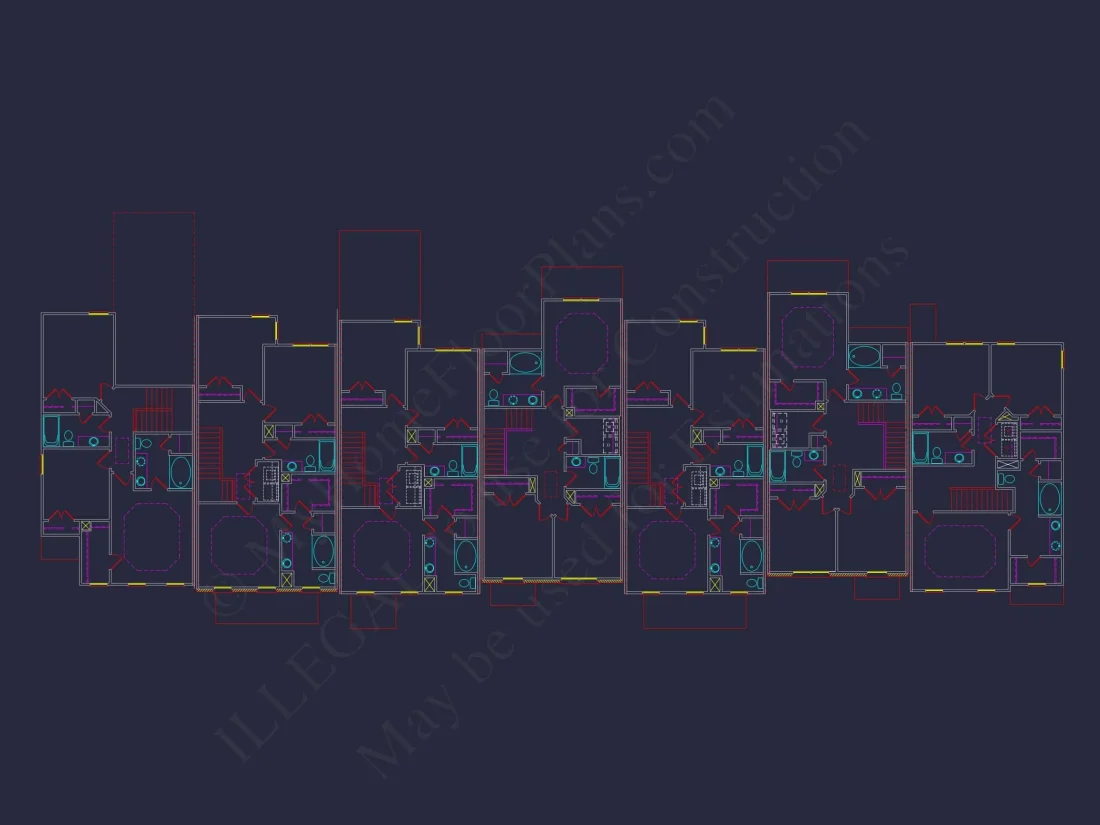 Traditional 7-Unit Townhome Floor Plan with Colonial Revival Design