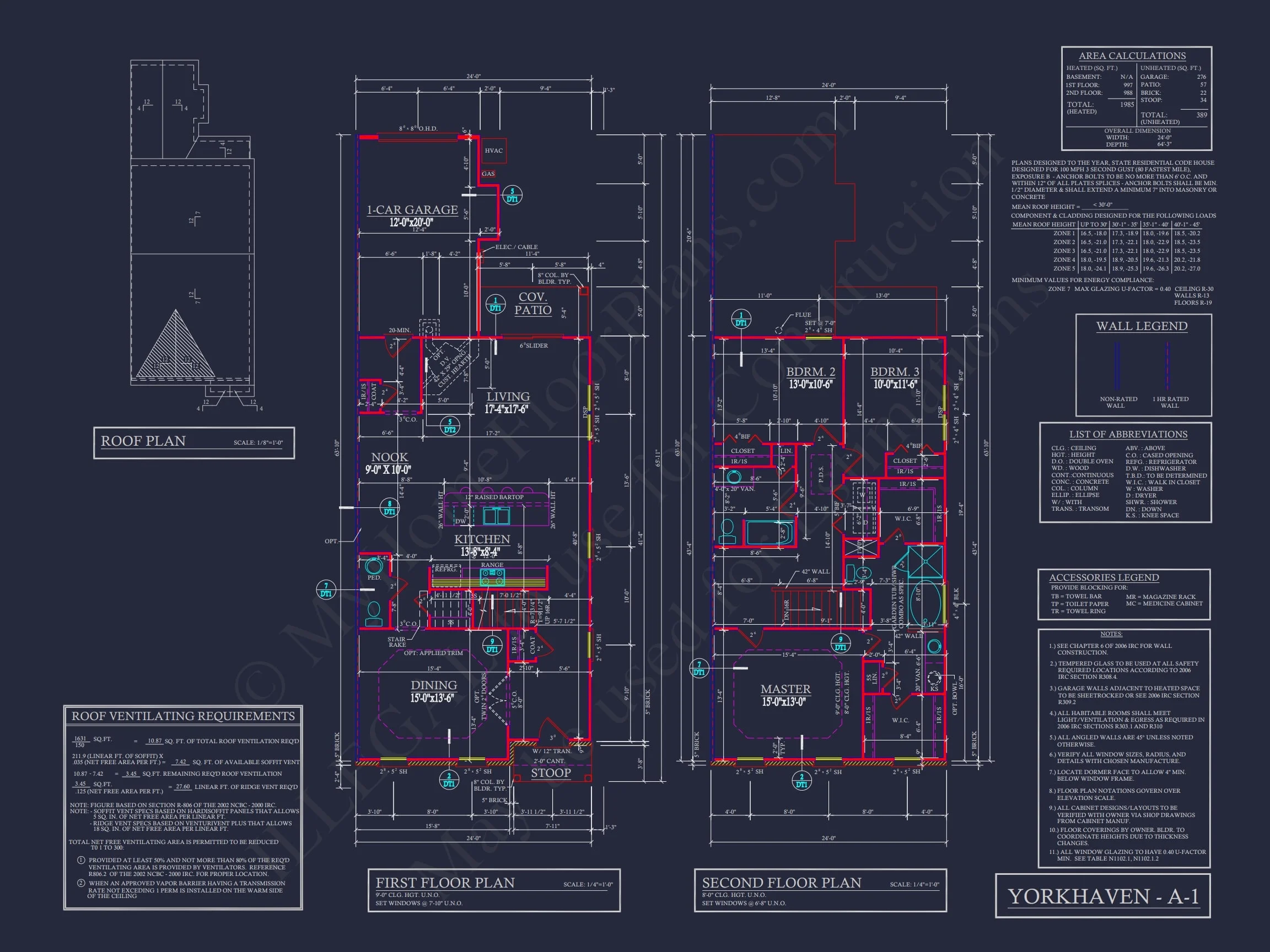 8-1395 BLDG 2 TOWNHOUSE PLAN -Georgian Home Plan - 3-Bed, 2-Bath, 1,985 SF 4 Colonial Revival Townhome with 2 Stories and CAD Blueprint