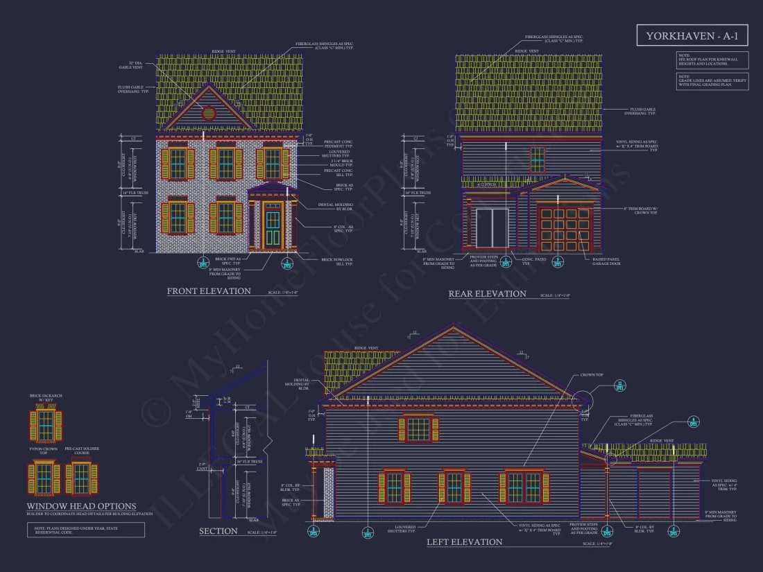 Colonial Revival Townhome with 2 Stories and CAD Blueprint