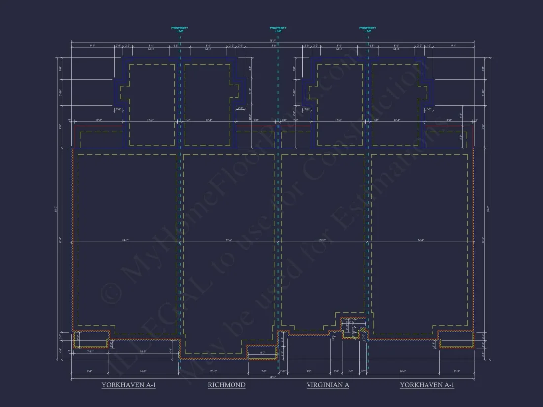 Colonial Revival Townhome with 2 Stories and CAD Blueprint