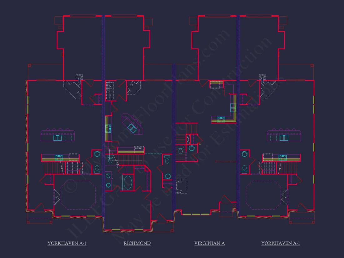 Colonial Revival Townhome with 2 Stories and CAD Blueprint