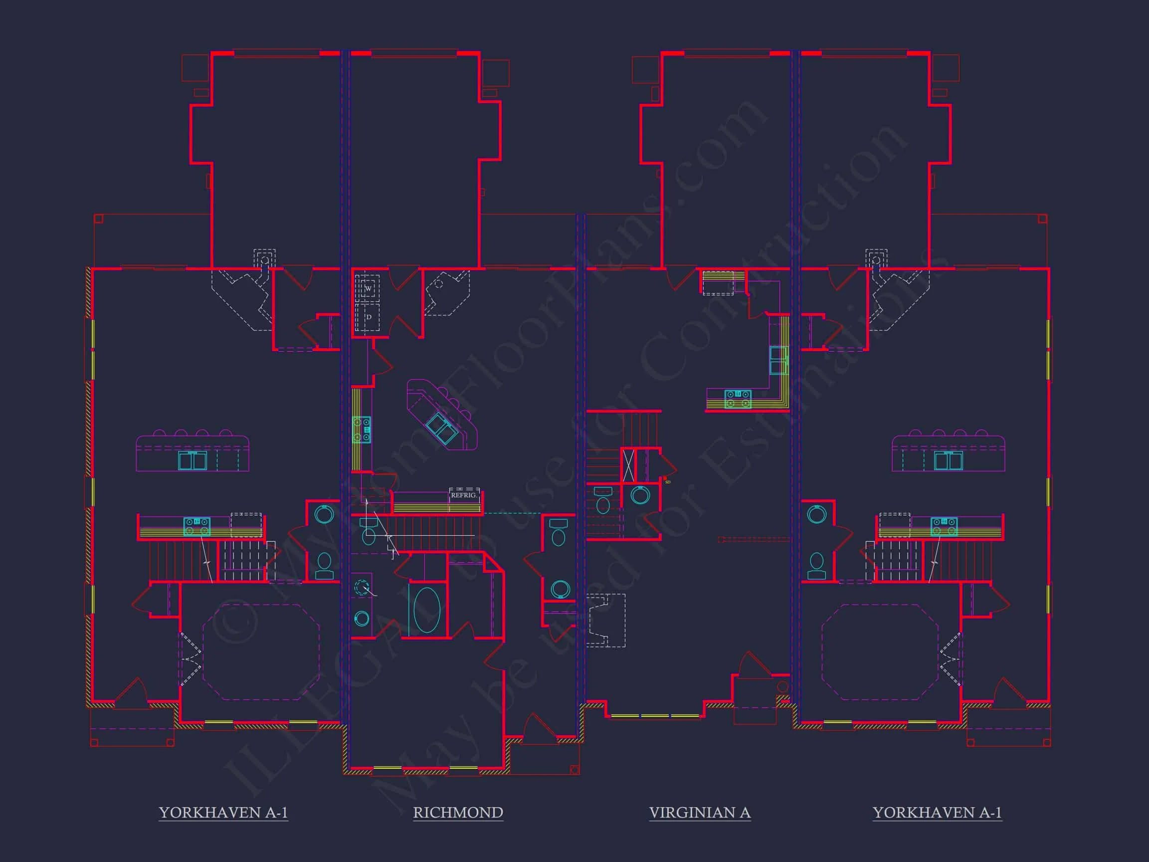 8-1395 BLDG 2 TOWNHOUSE PLAN -Georgian Home Plan - 3-Bed, 2-Bath, 1,985 SF 8 Colonial Revival Townhome with 2 Stories and CAD Blueprint