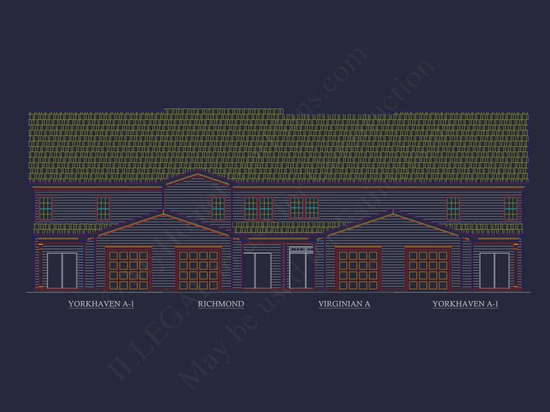 Colonial Revival Townhome with 2 Stories and CAD Blueprint