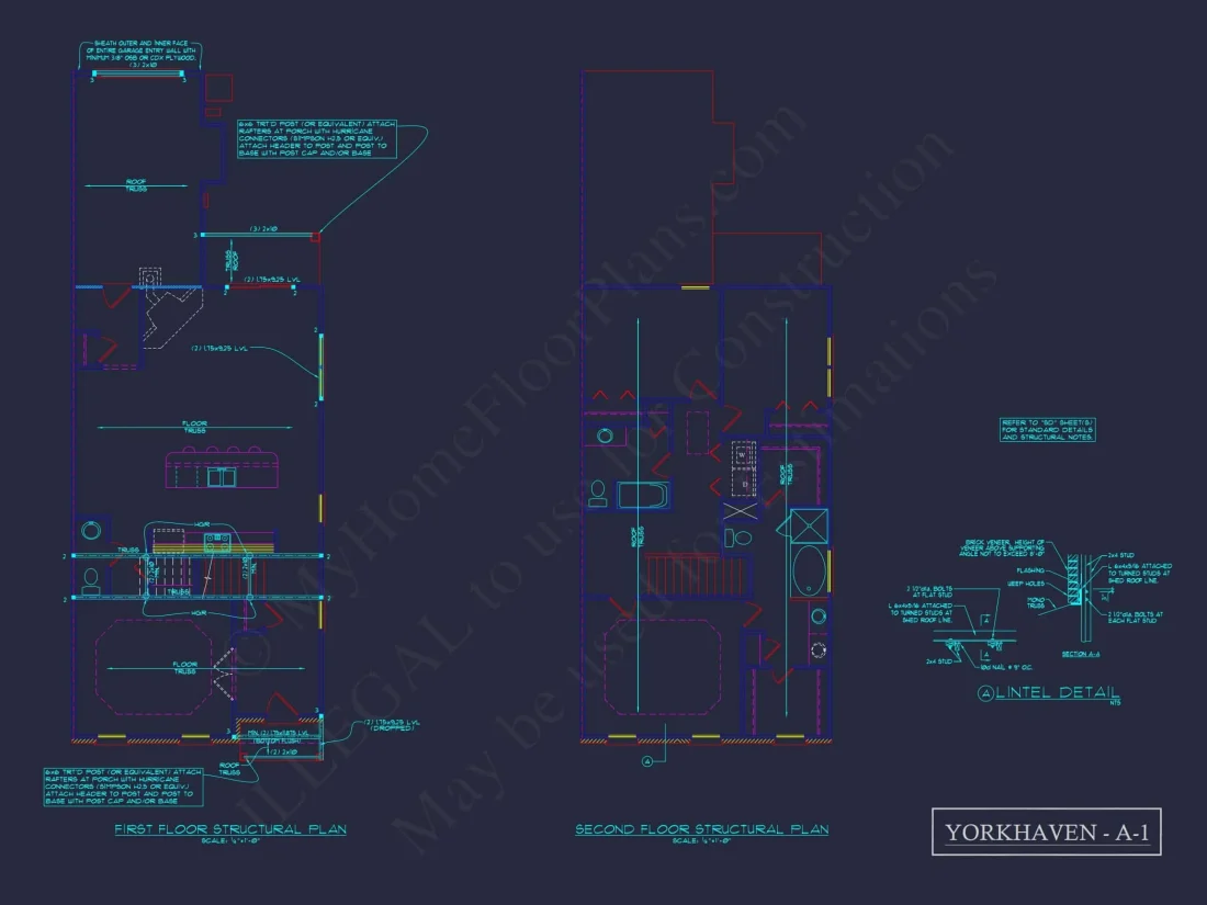 Colonial Revival Townhome with 2 Stories and CAD Blueprint