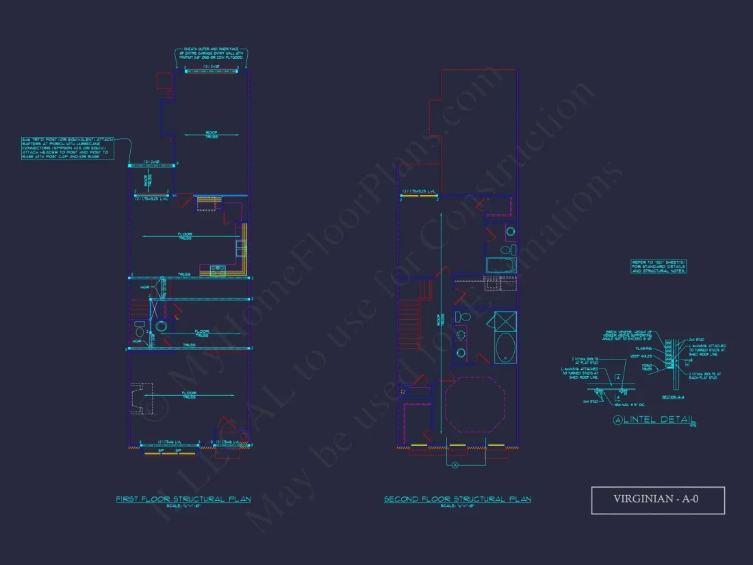 Colonial Revival Townhome with 2 Stories and CAD Blueprint