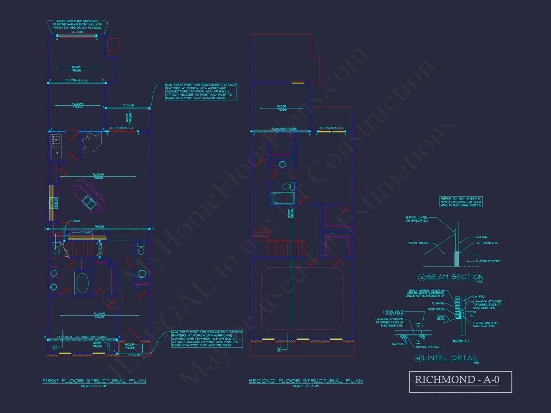 Colonial Revival Townhome with 2 Stories and CAD Blueprint