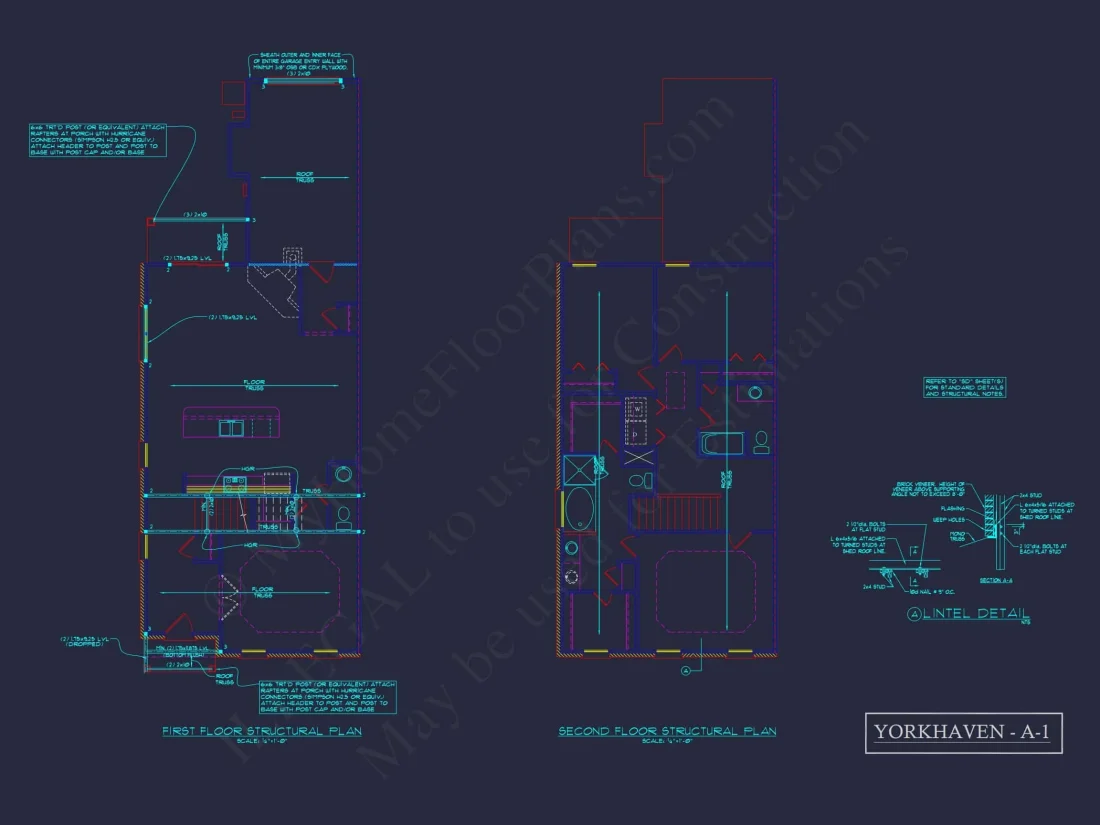 Colonial Revival Townhome with 2 Stories and CAD Blueprint