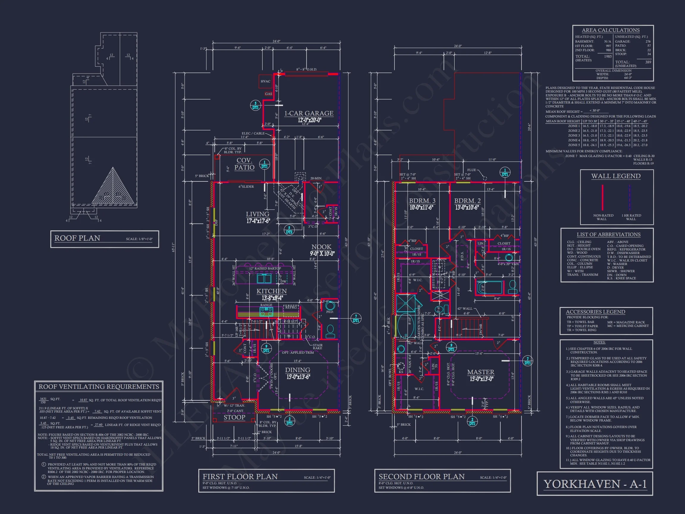 8-1395 BLDG 2 TOWNHOUSE PLAN -Georgian Home Plan - 3-Bed, 2-Bath, 1,985 SF 21 Colonial Revival Townhome with 2 Stories and CAD Blueprint