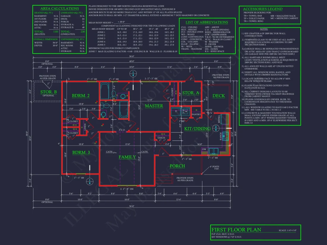 Modern Ranch House Plan with 3 Bedrooms, CAD Designs & Covered Porches