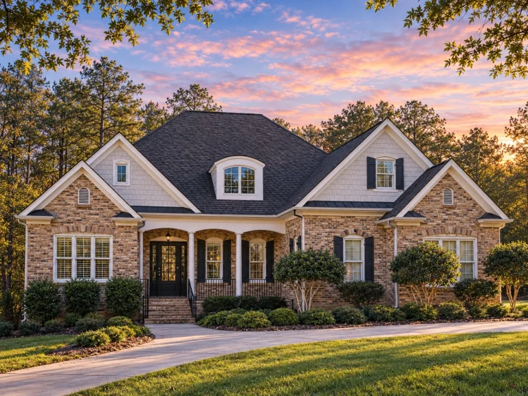 House Plans with Home Bar 3 Front elevation of New American style home with horizontal siding, stone accents, steep gable roof, and covered porch